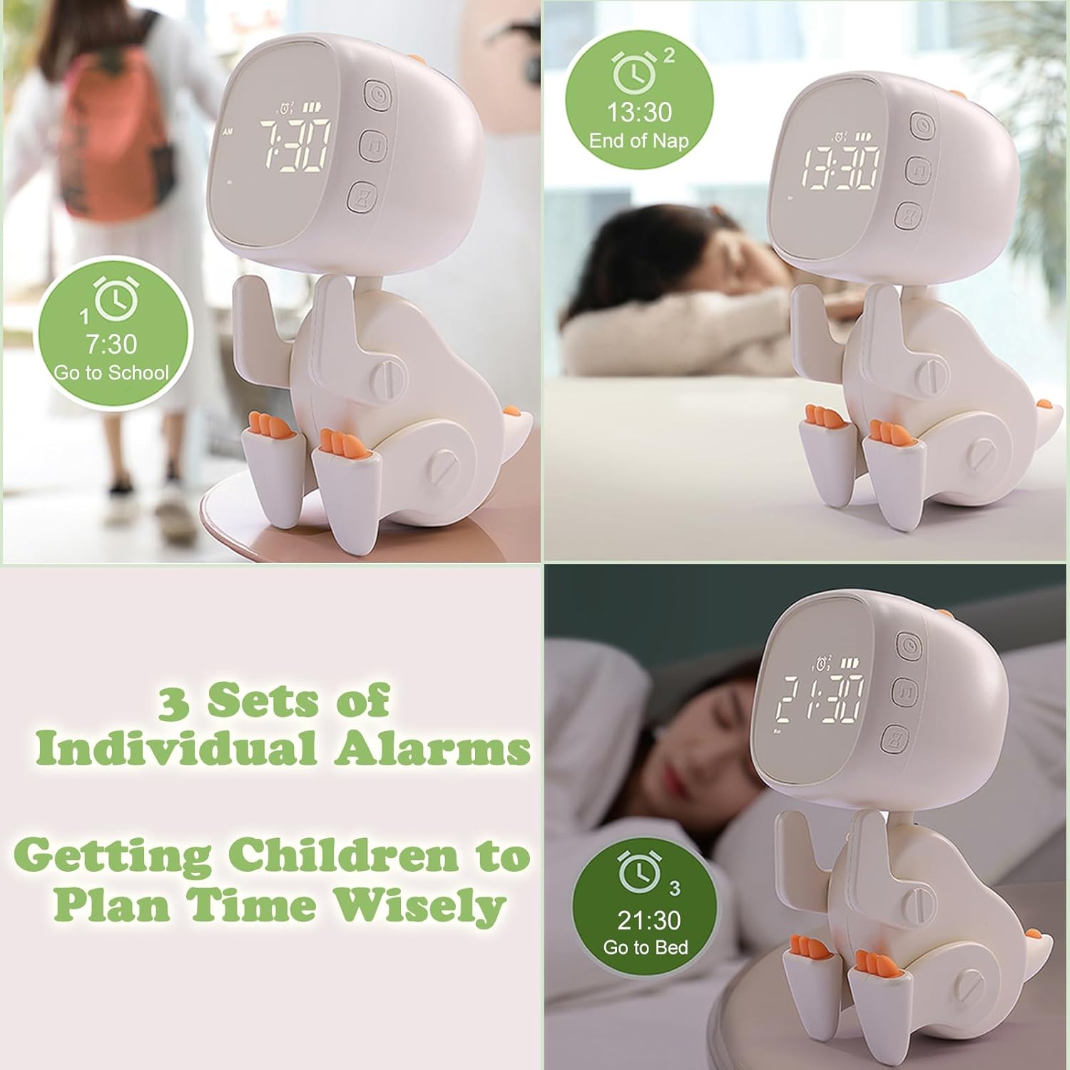 Dynamic Dinosaur Alarm Clock for Kids Green