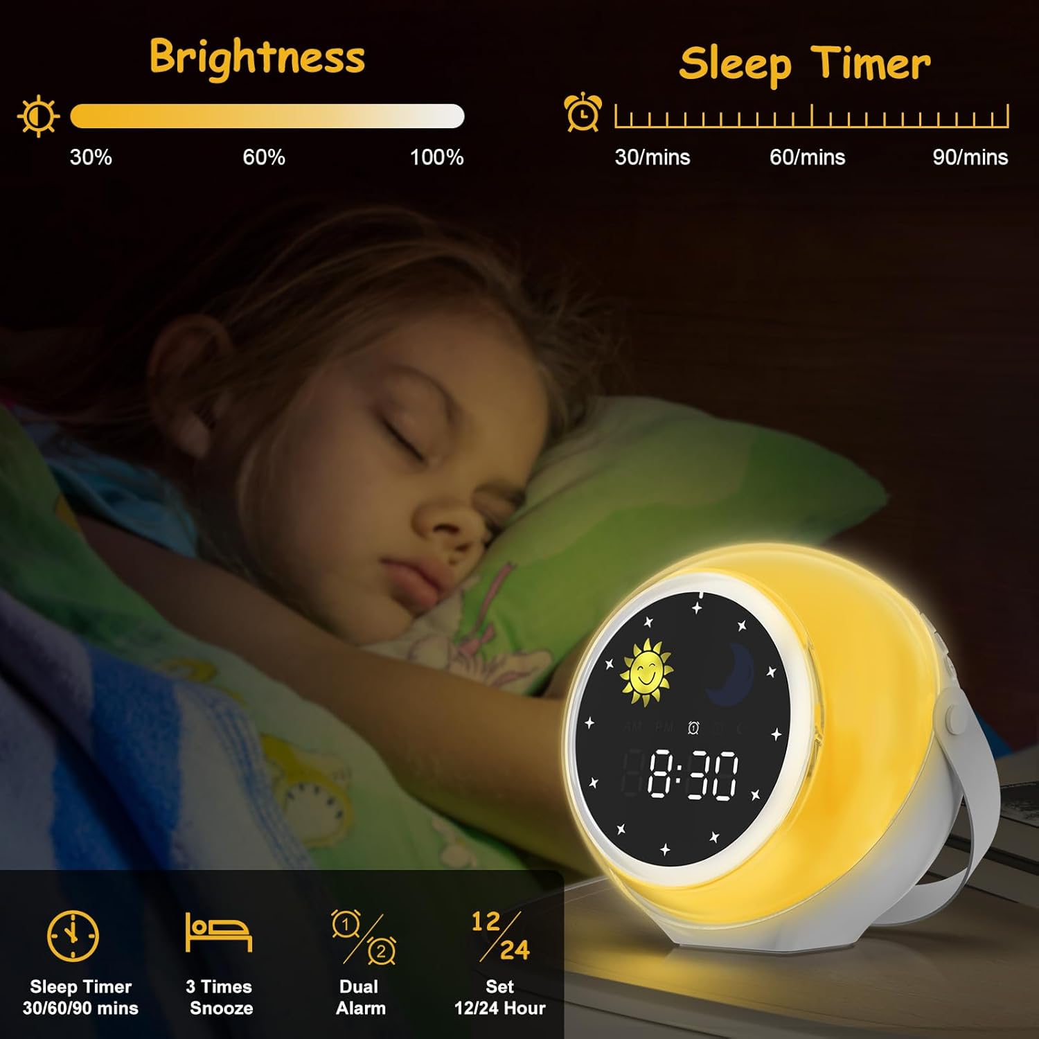 Kids Alarm Clock with Wake Up Light and Music Player