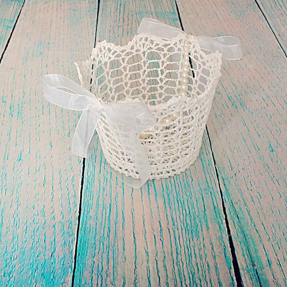 Lapuda Ivory Flower Girl Basket with Tulle and Pearls