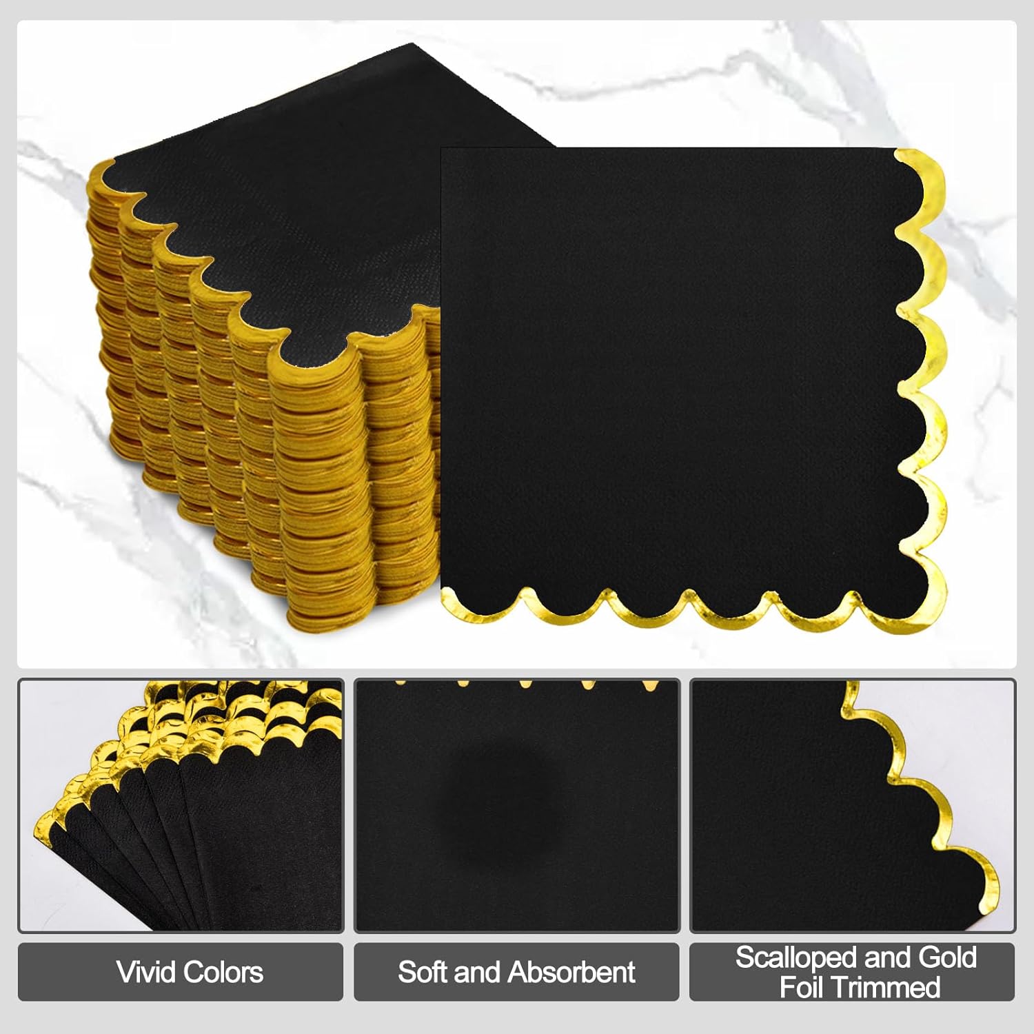200 Pack Black Gold Foil Cocktail Napkins for Themed Events