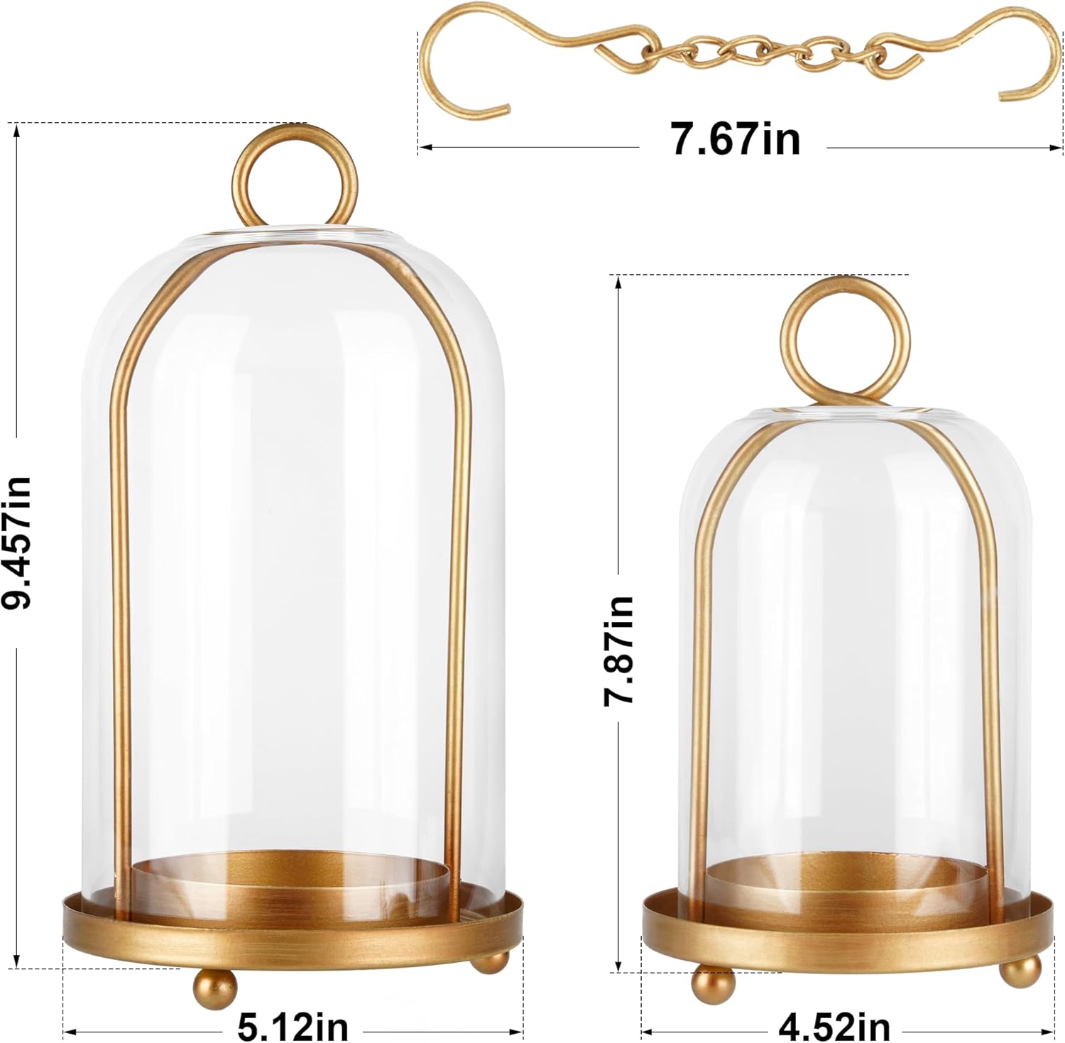 Glass Hurricane Candle Holder Set of 2 with Antique Brass Finish
