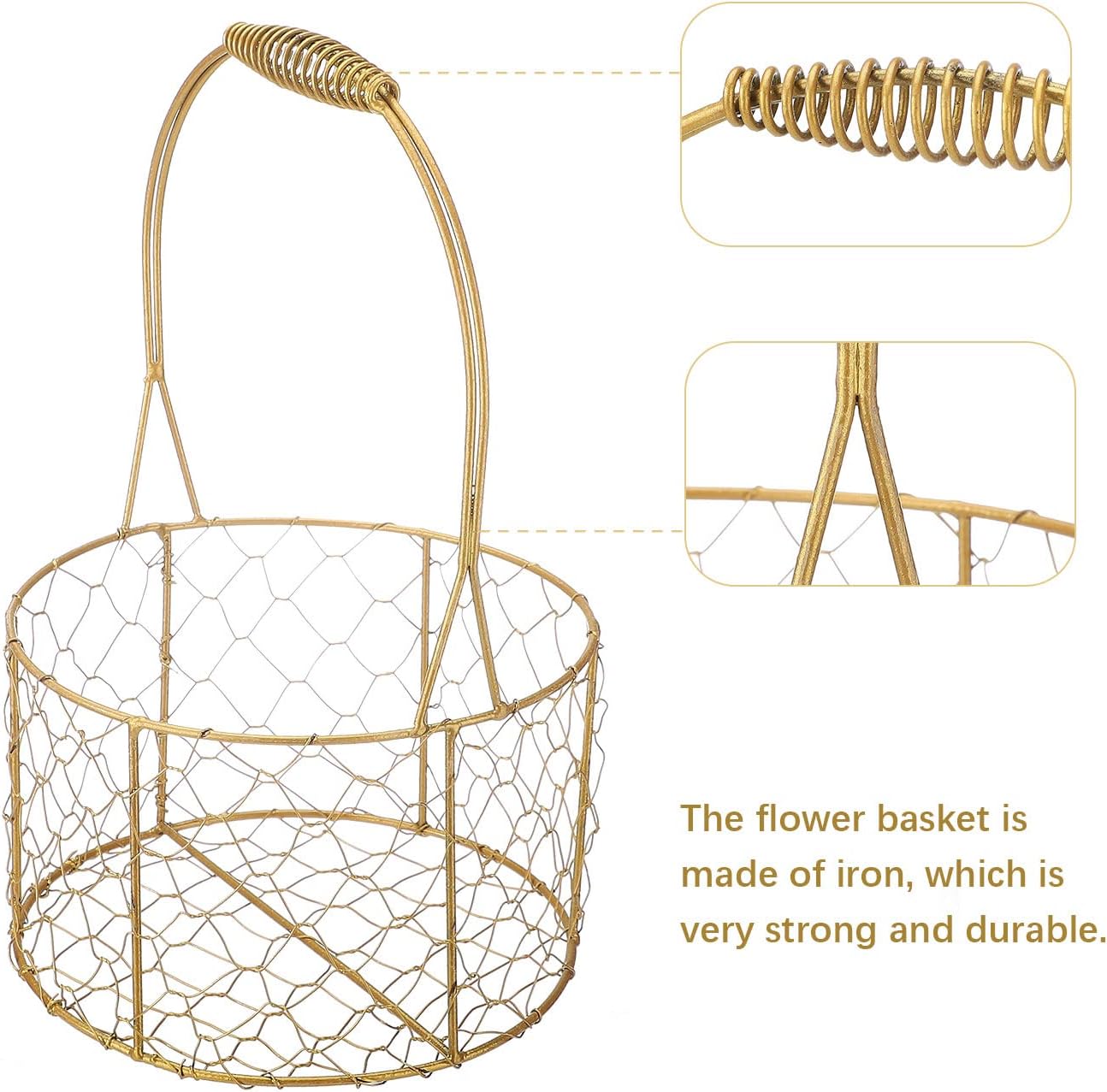 PerGar Golden Metal Flower Girl Basket for Weddings