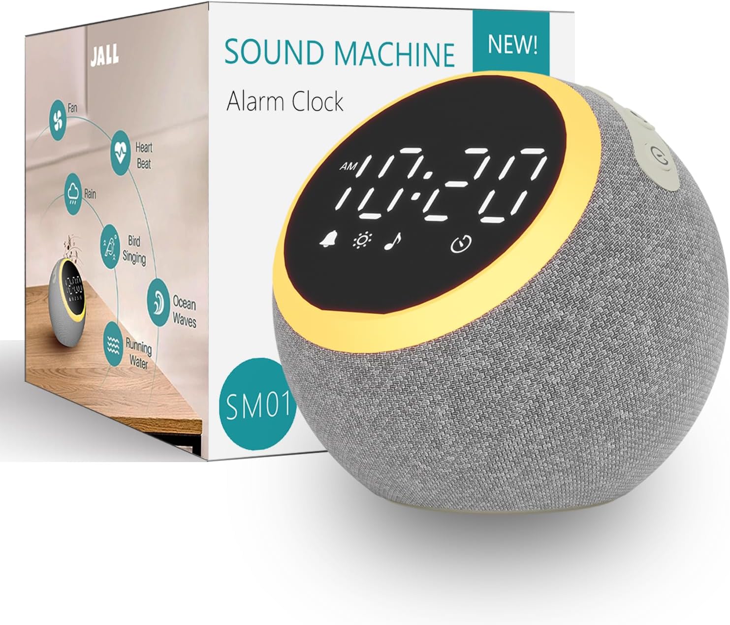 JALL White Noise Machine with Night Light and Alarm Clock