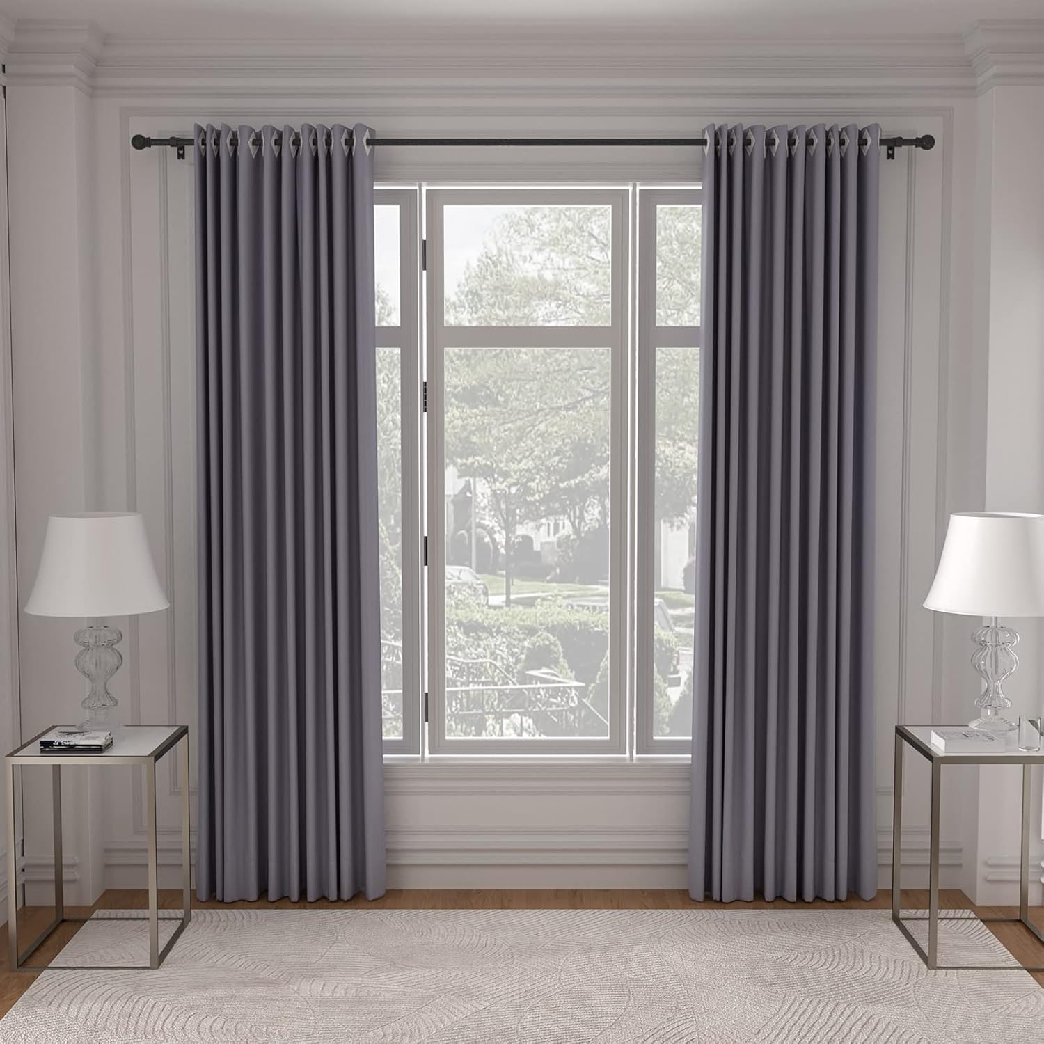 Black Curtain Rods 28-48 Inch 3 Section Set with Brackets