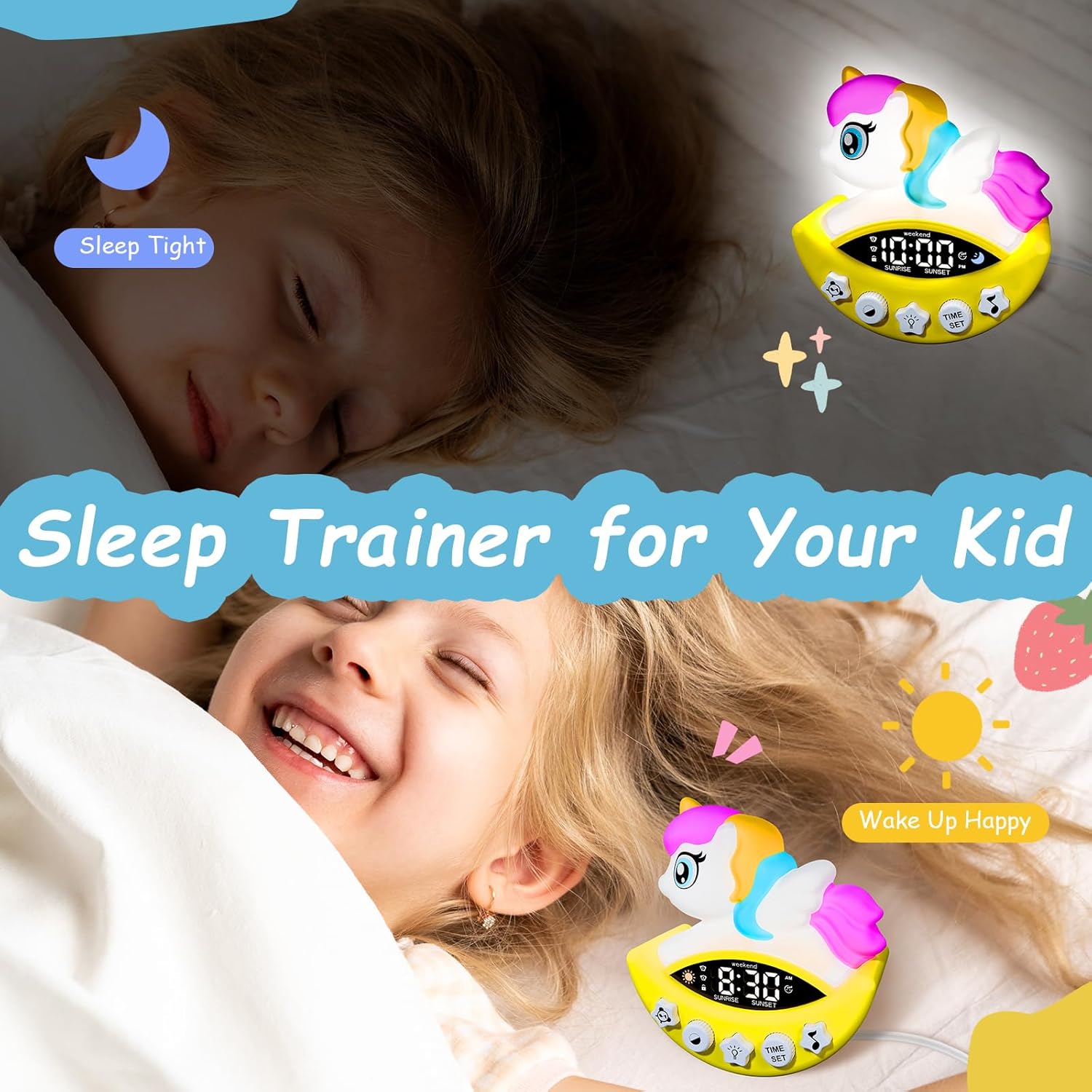 DoliWish Unicorn Alarm Clock with Night Light and White Noise
