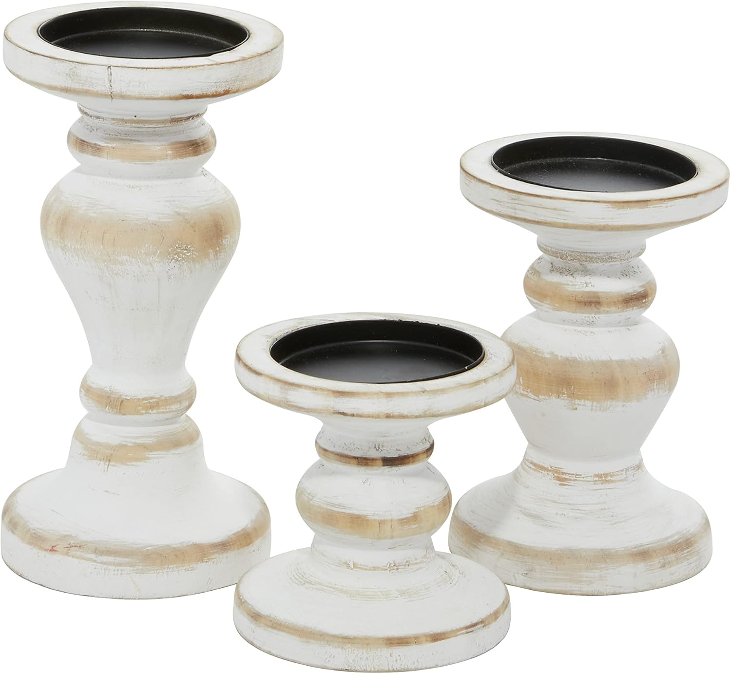 Deco 79 White Wood Candle Holder Set of 3