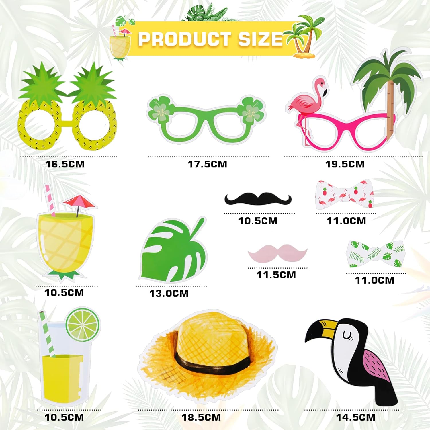 PHOGARY Luau Photo Booth Props 15PCS Tropical Party Kit