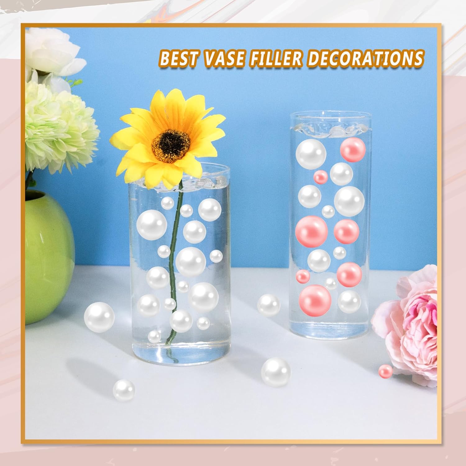 300Pcs White No Hole Faux Pearl Vase Filler Beads