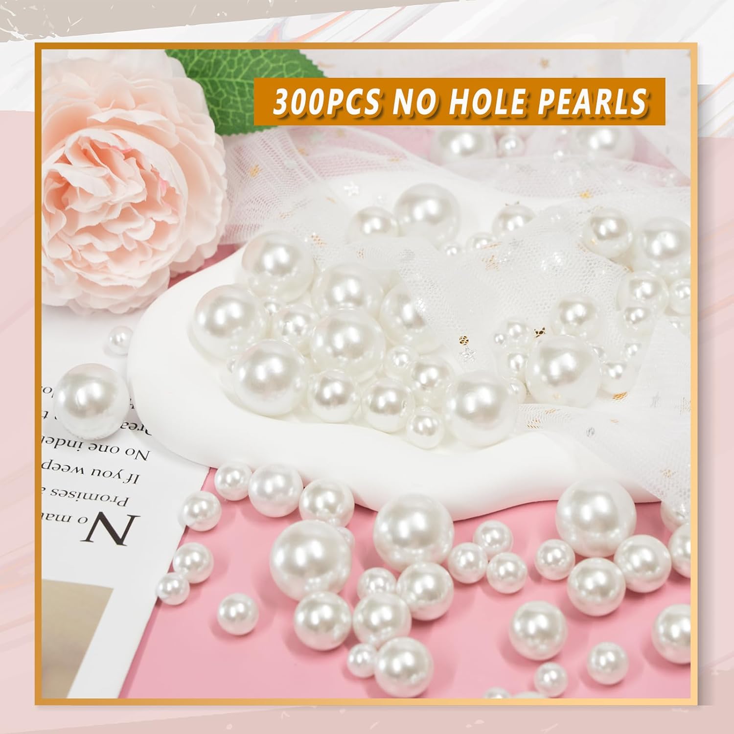 300Pcs White No Hole Faux Pearl Vase Filler Beads