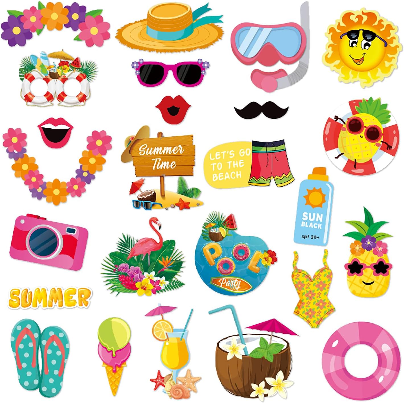 Ouruola 25pcs Tropical Photo Booth Props DIY Set