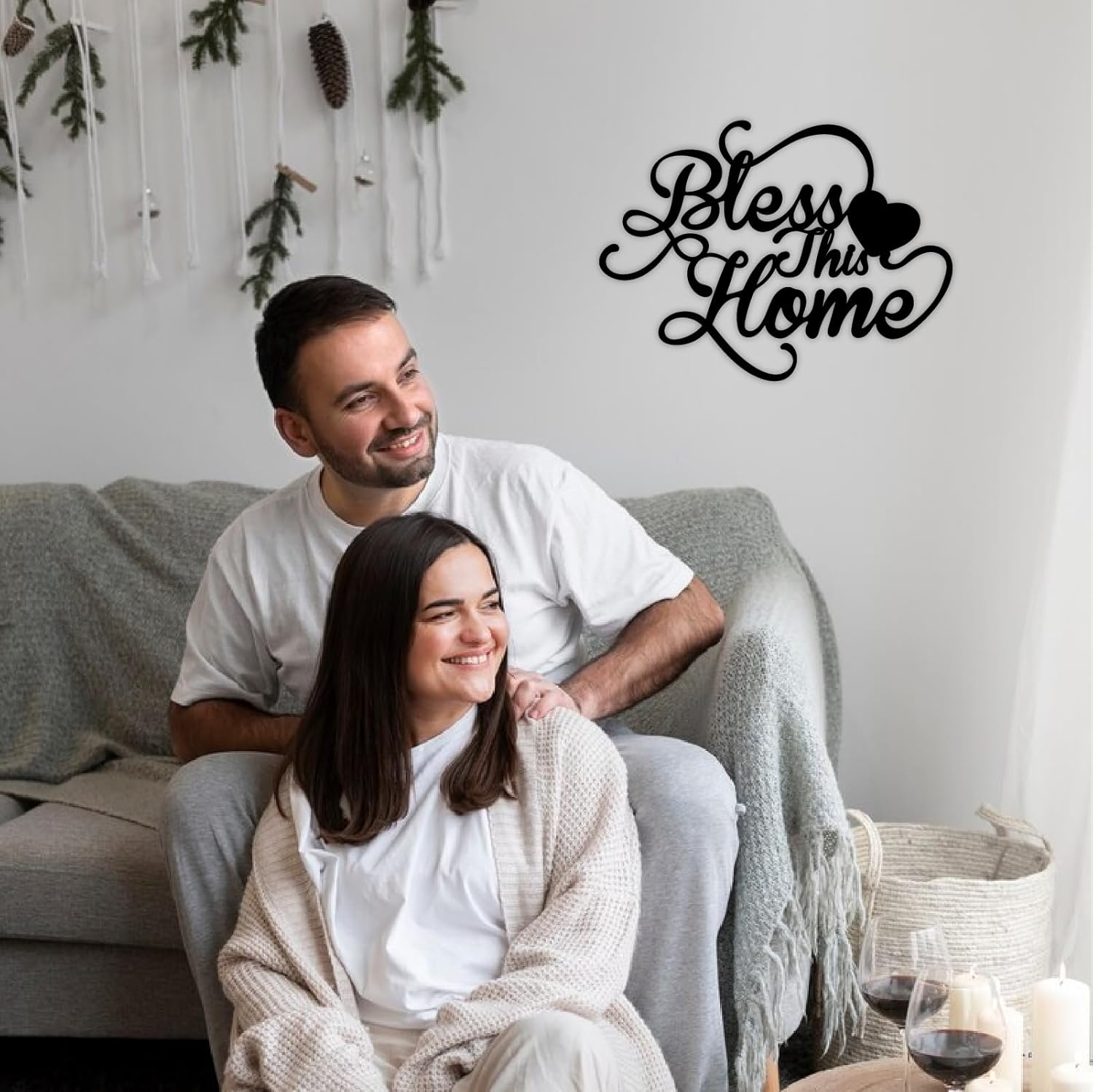 Bless This Home Black Metal Wall Art Entryway Sign