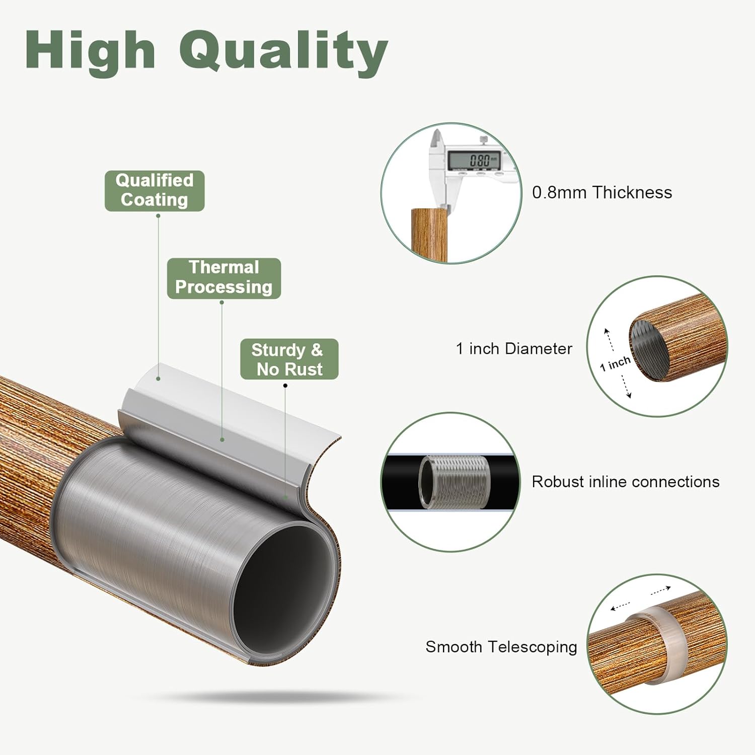 Boho Style Wood Grain Curtain Rod Set 36-88 Inches Natural Wood