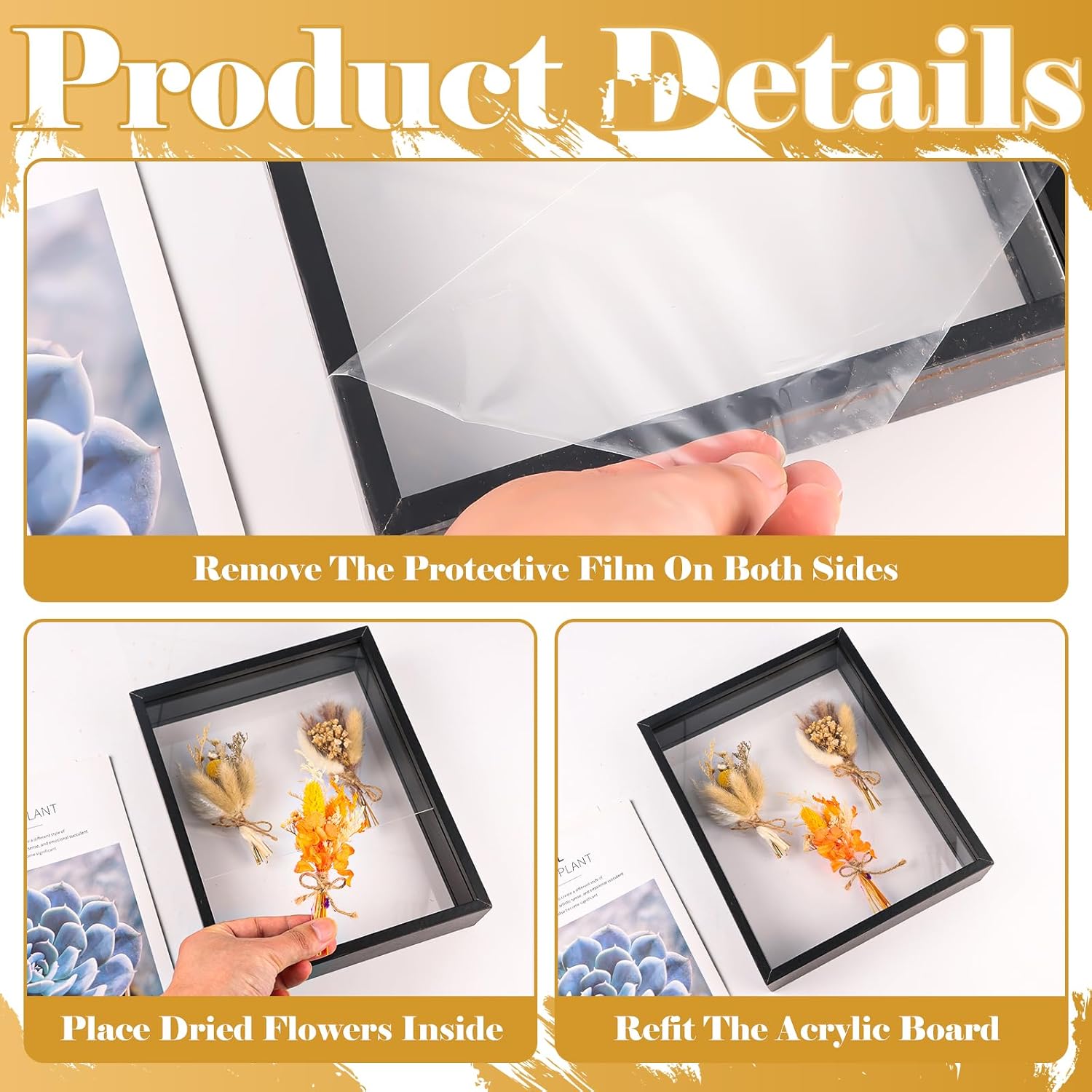 2 Pack 8x10 Inch Wooden Dried Flower Frame with Clear Acrylic Panels