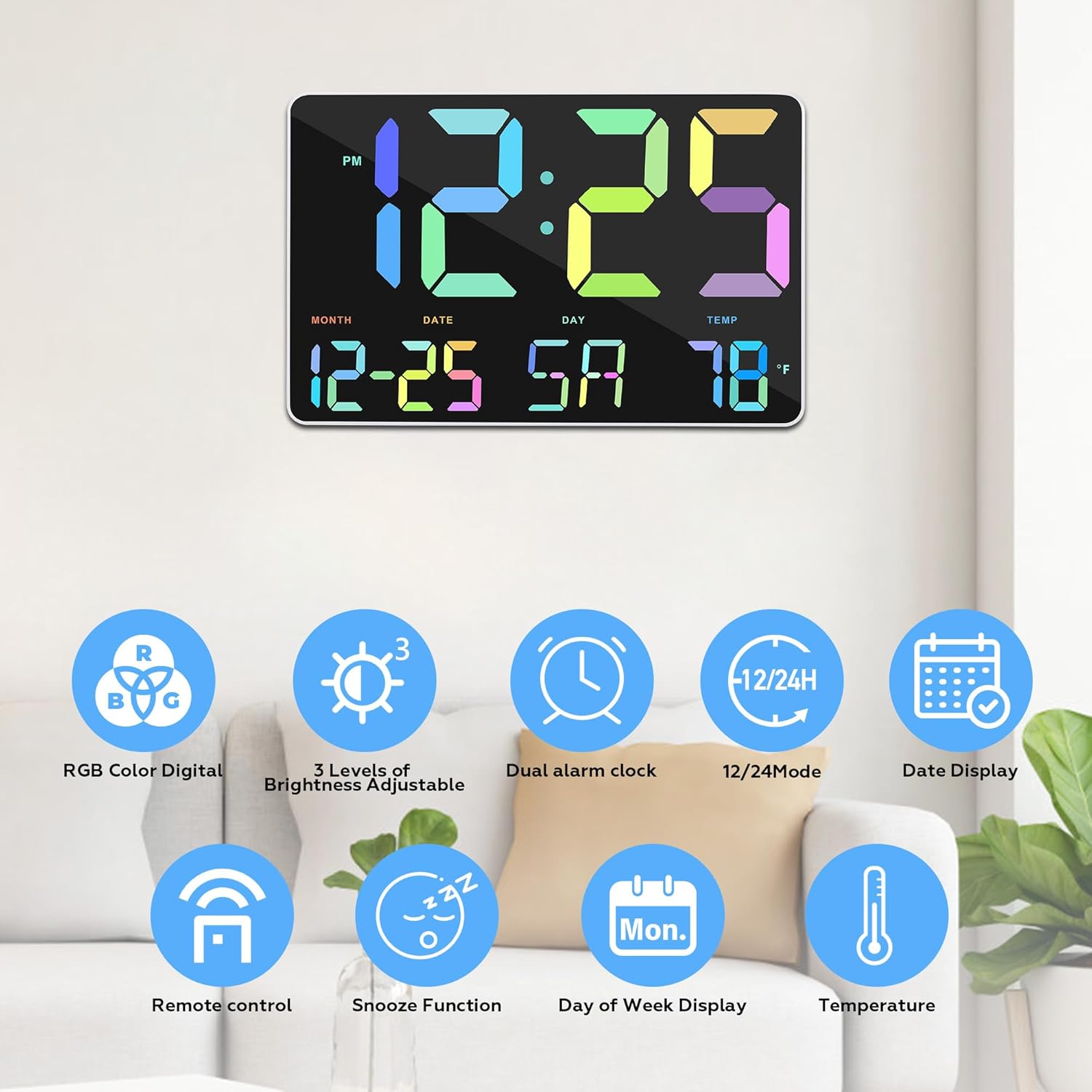 Amgico RGB Digital Alarm Clock with Snooze and Temperature Display