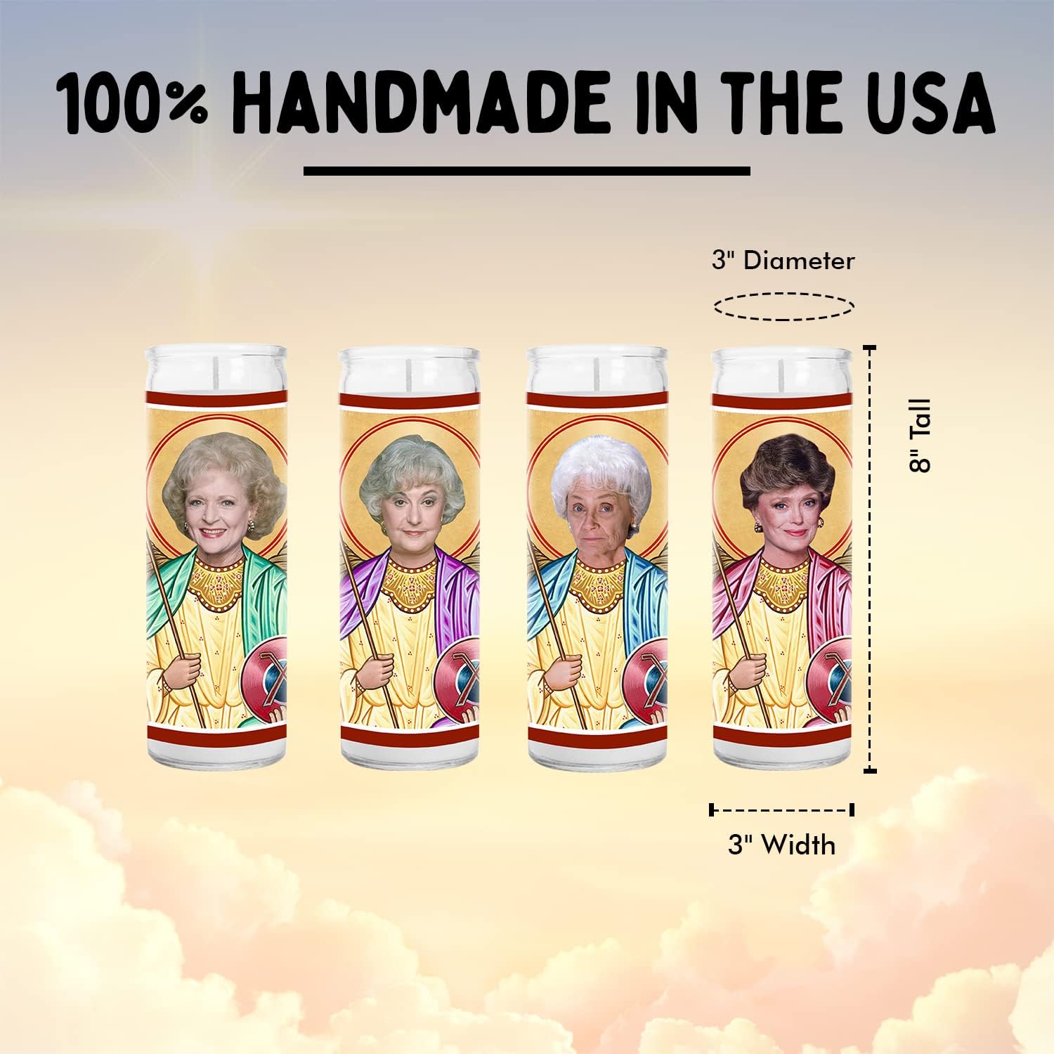 Celeb Prayer Candle Golden Comedy Glass Jar Candle 8 Inch