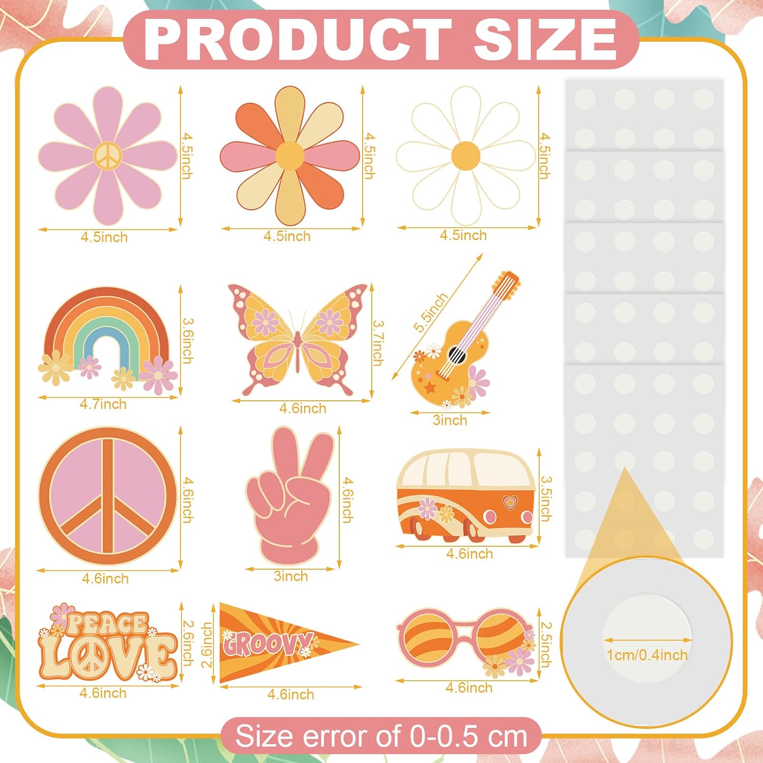 Colarr 60 Pieces Groovy Retro Hippie Party Cutouts