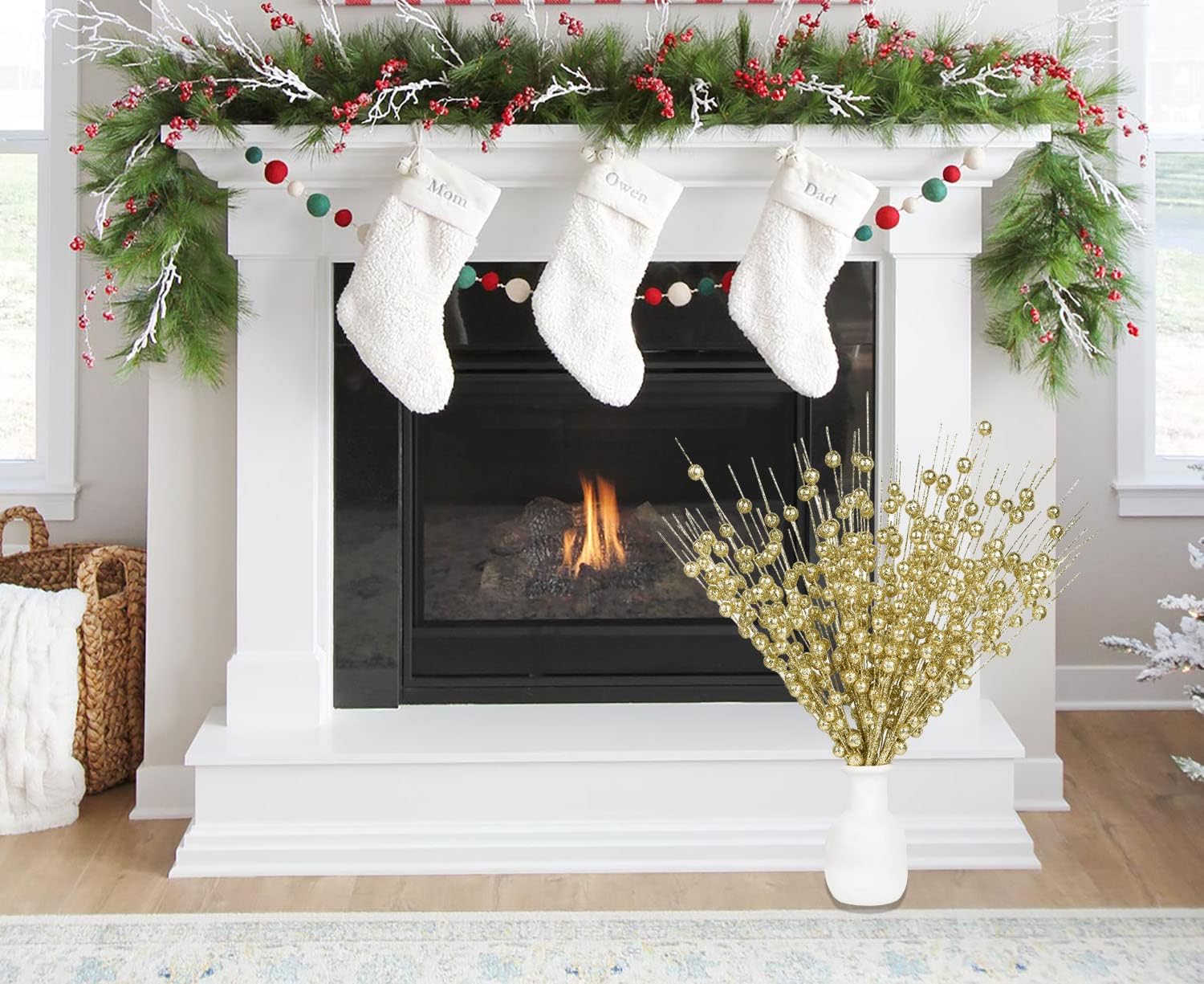 DearHouse 10 Pack Gold Christmas Berry Stems for Decor
