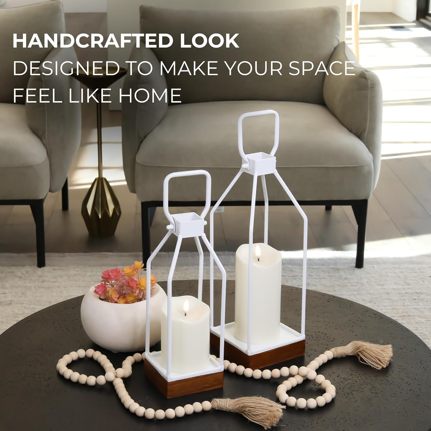 KIBAGA Decorative Lantern Set of 2 Black Modern Farmhouse Style