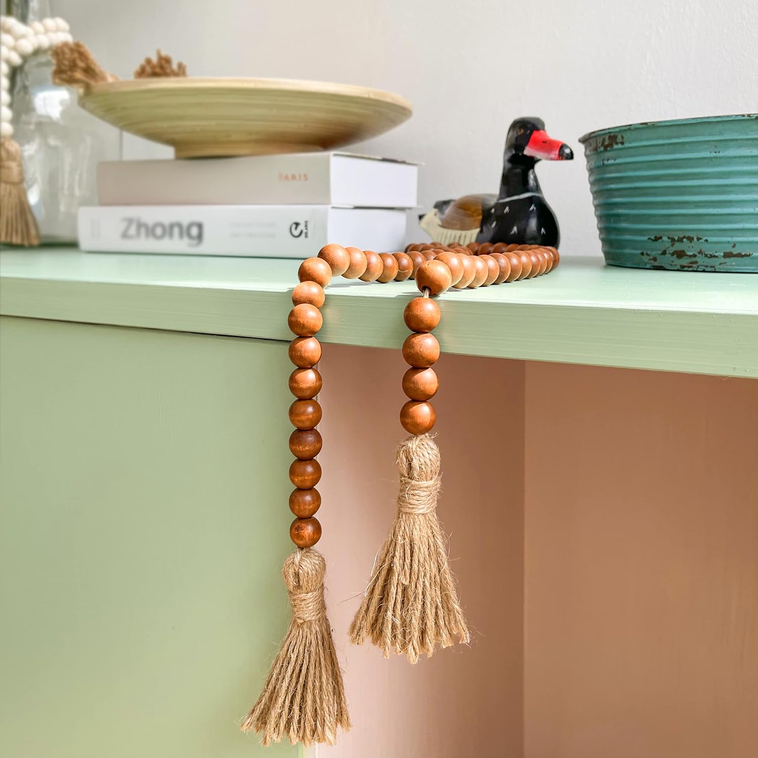 Meplait 39 Inch Wood Bead Garland with Tassels