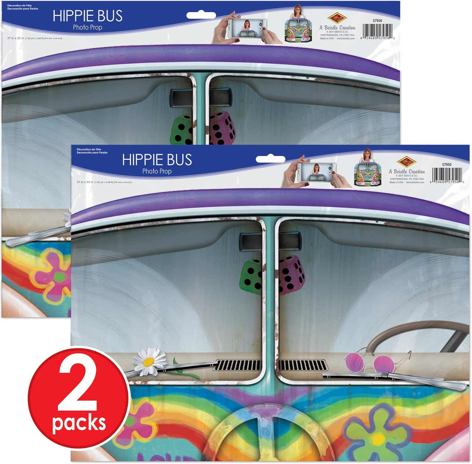 Beistle 2 Piece 60s Theme Hippie Bus Photo Booth Props
