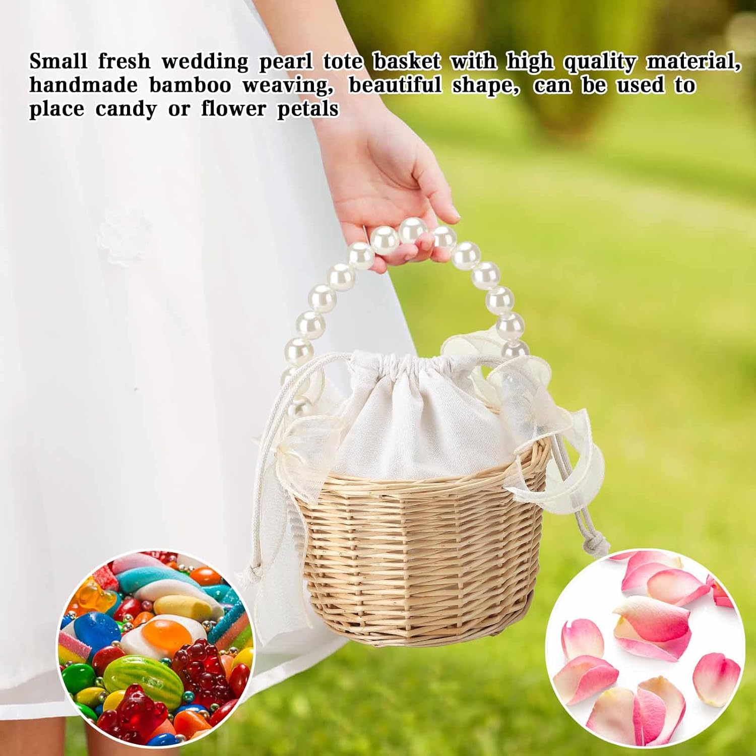 Classic Pearl Woven Hand Basket for Wedding Ceremony