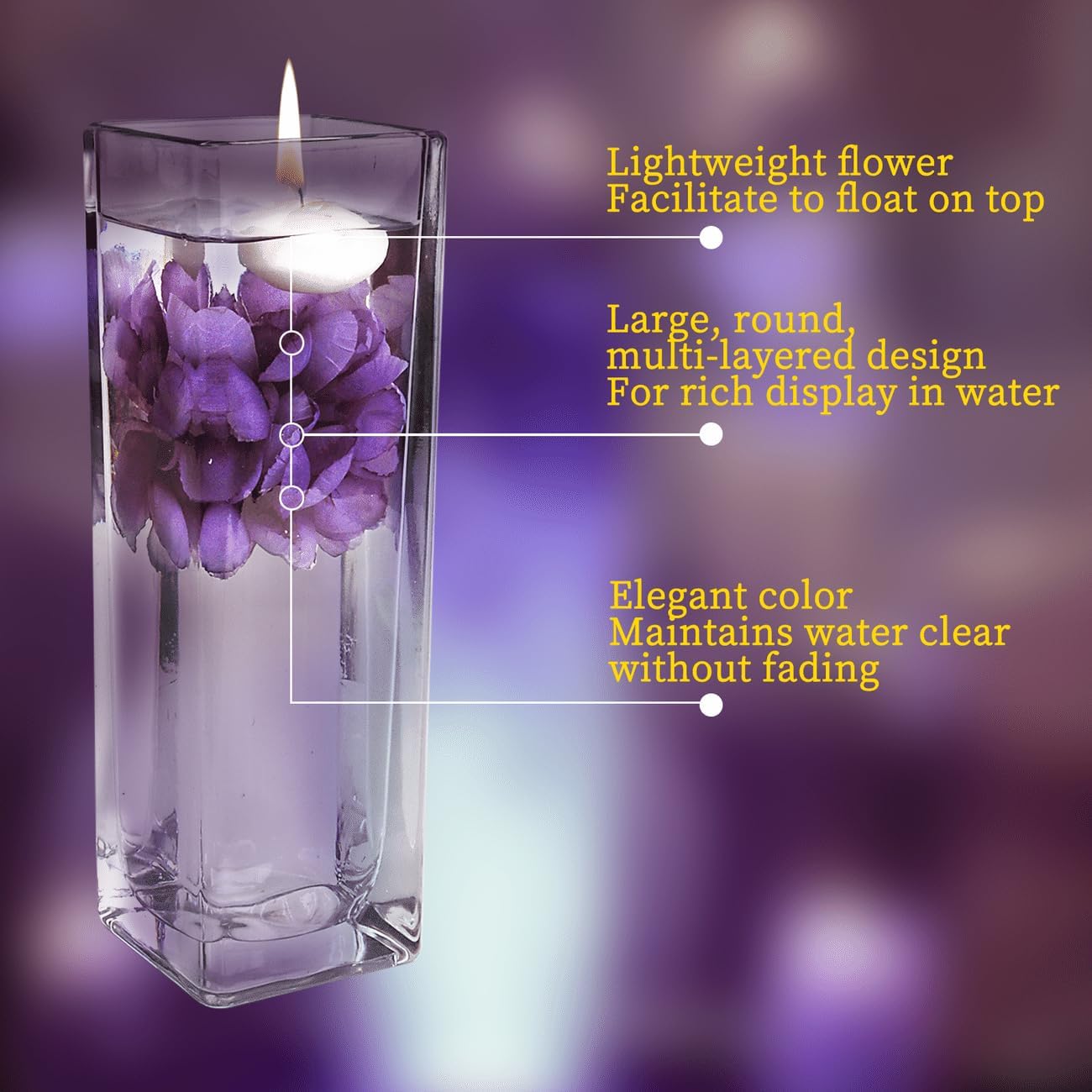 Floating Flowers for Purple Candle Centerpieces 12PCS