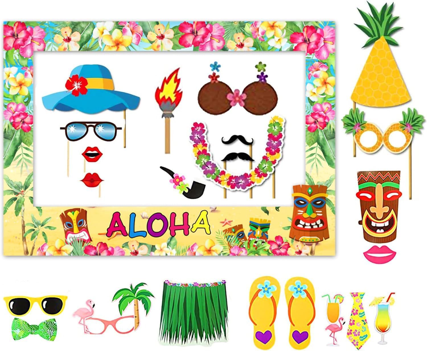 Hawaiian Luau Photo Booth Props Set 24 Pieces