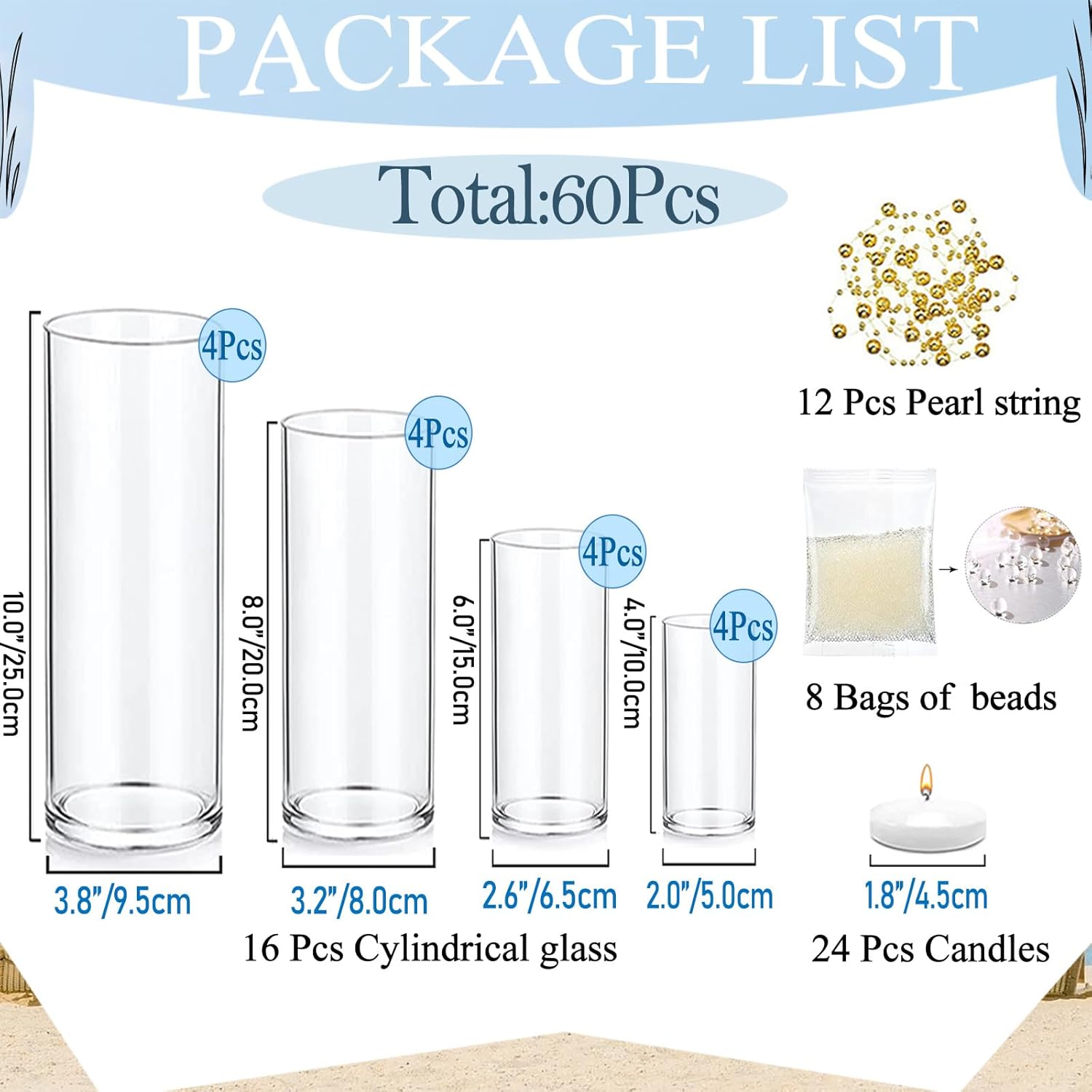 UDU 16 Glass Cylinder Vase Set for Centerpieces