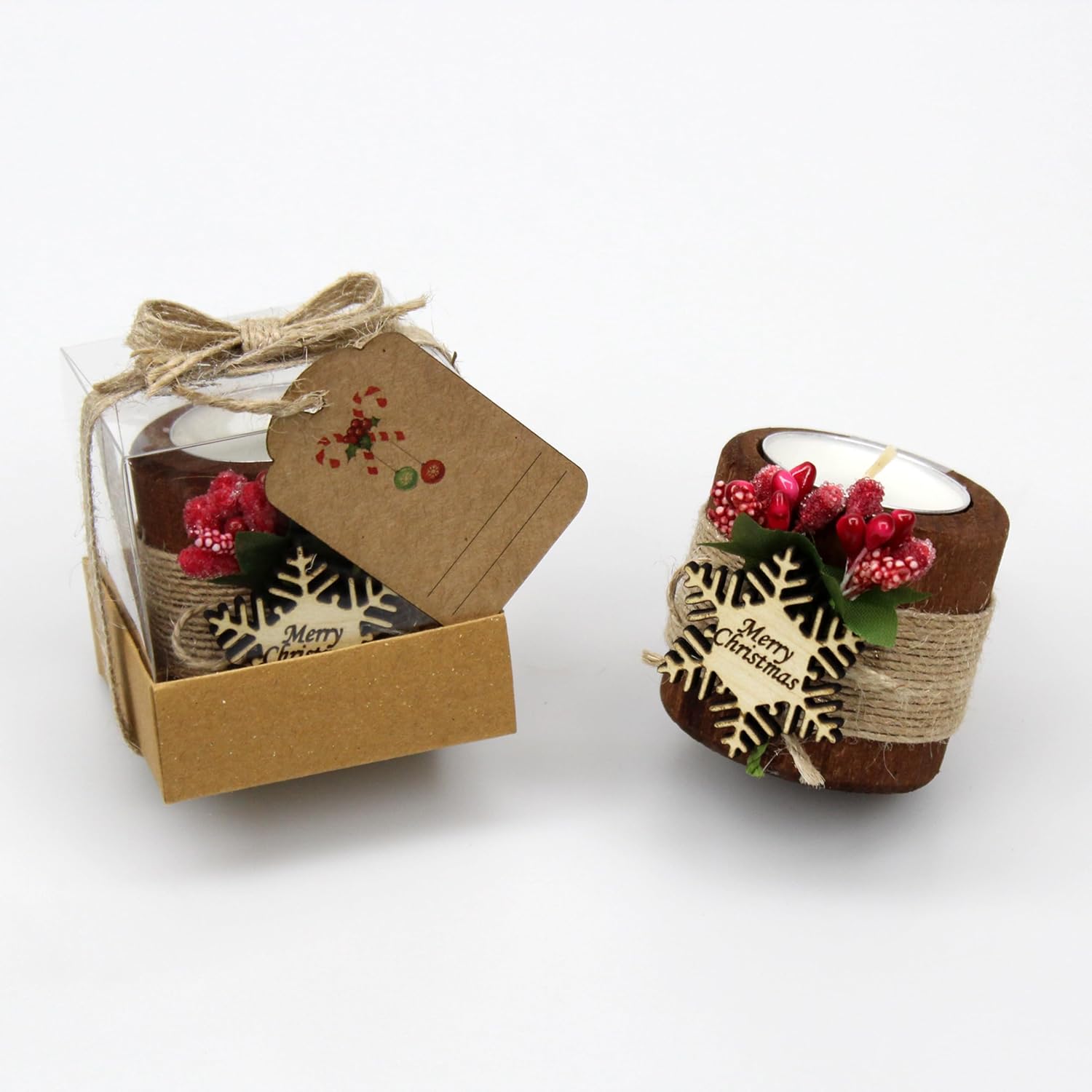 10PCS Handmade Wooden Christmas Candle Holder with Snowflake Design