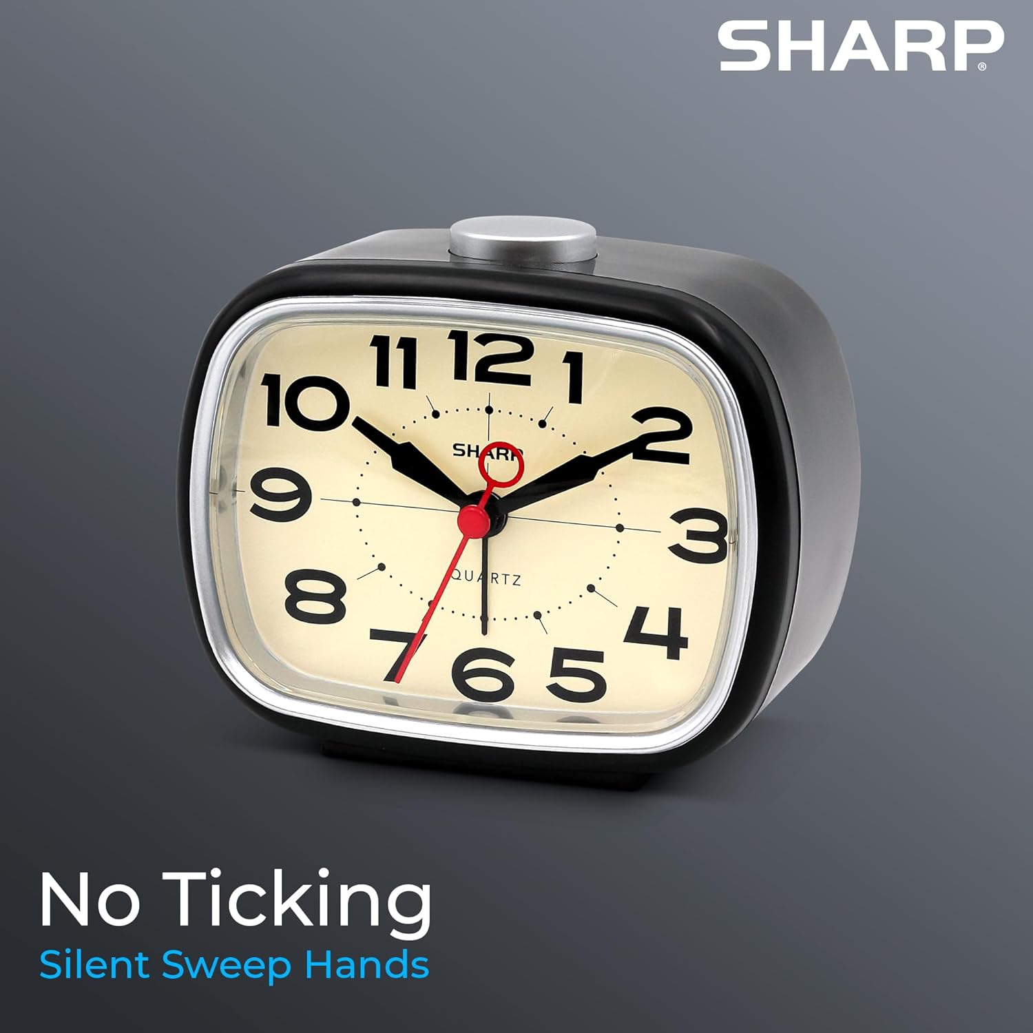 Sharp Battery Powered Alarm Clock Retro Design Quiet Operation
