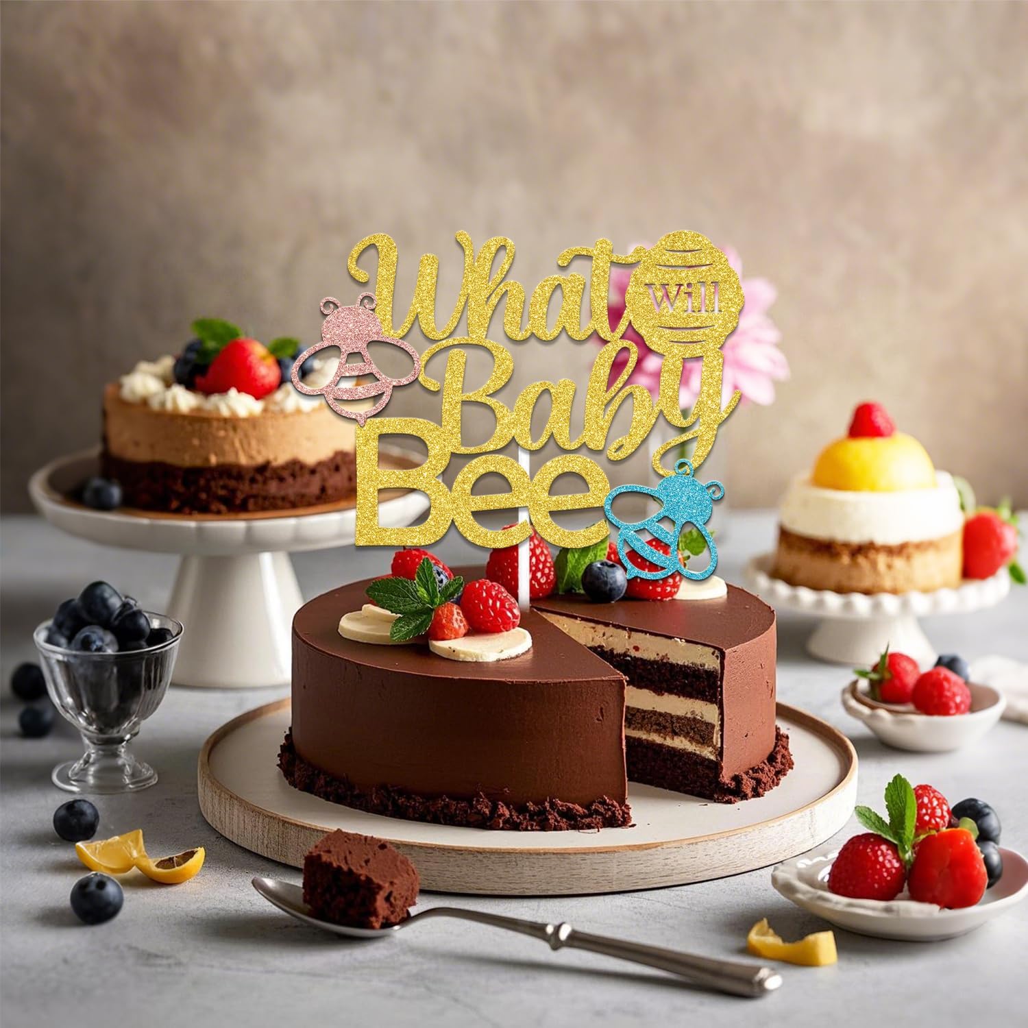 What Will Baby Bee Cake Topper Gold Glitter
