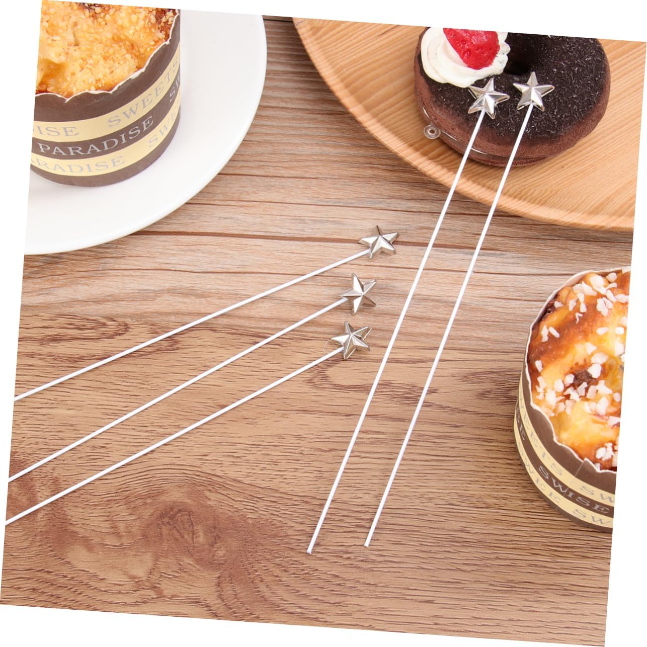 50pcs Silver Five-Pointed Star Cake Toppers for Birthday Parties