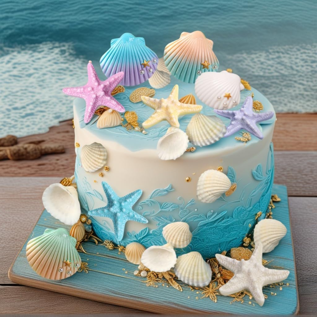 JeVenis Sea Shells Cake Decor for Ocean Theme Party