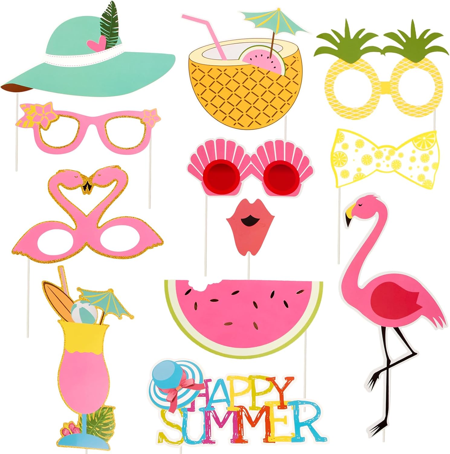 SUNBEAUTY 12 Pcs Summer Photo Booth Props