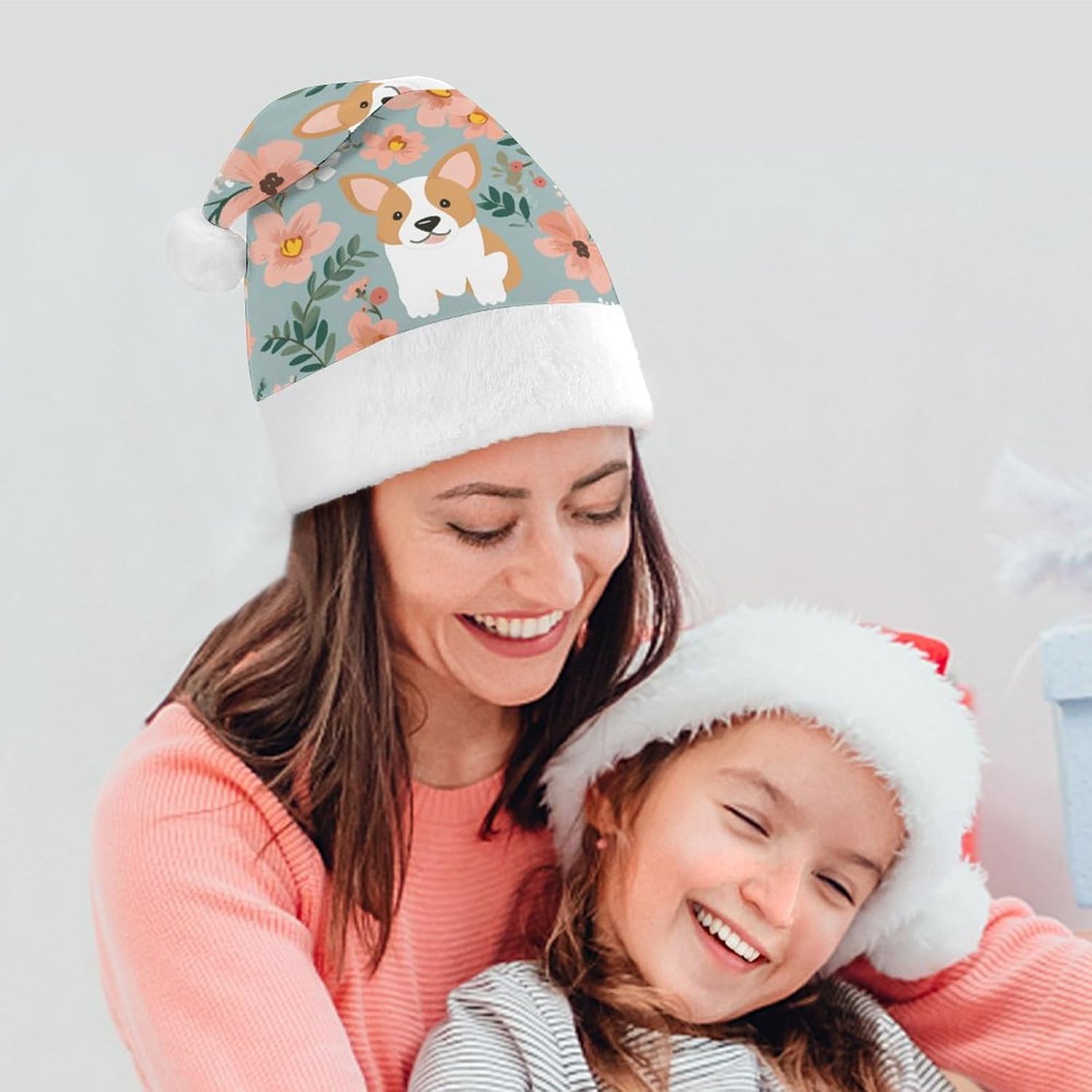 Santa Hat Corgi Floral Headwear Christmas Party Hat