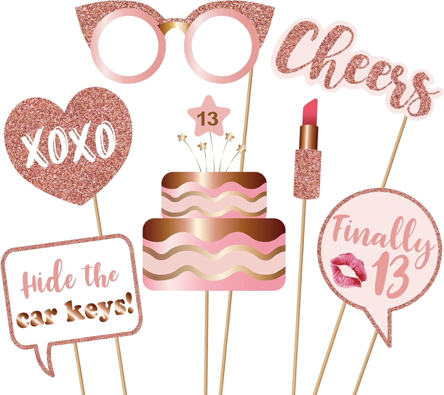 Rose Gold 13th Birthday Photo Booth Props Kit