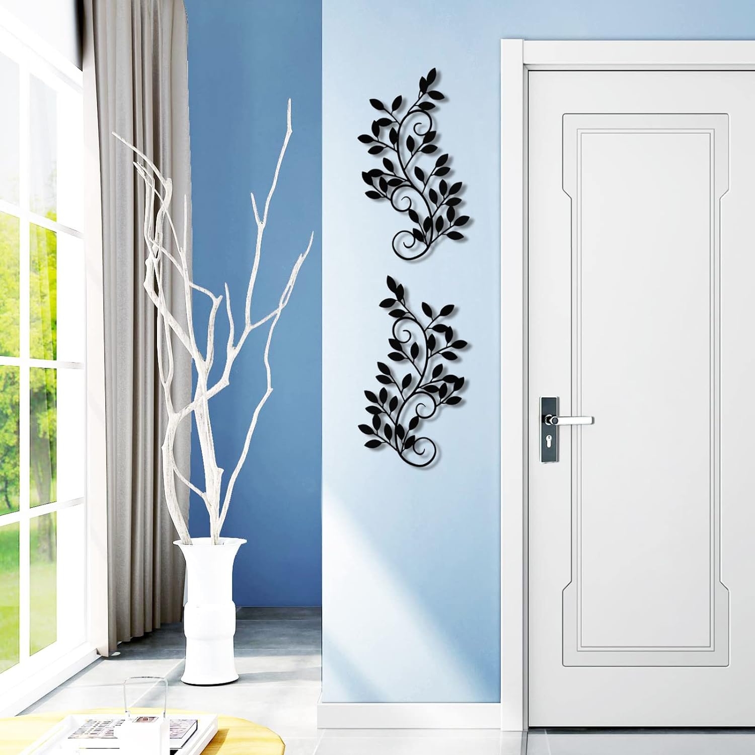 ESTART 2 Pieces Metal Tree Leaf Wall Decor