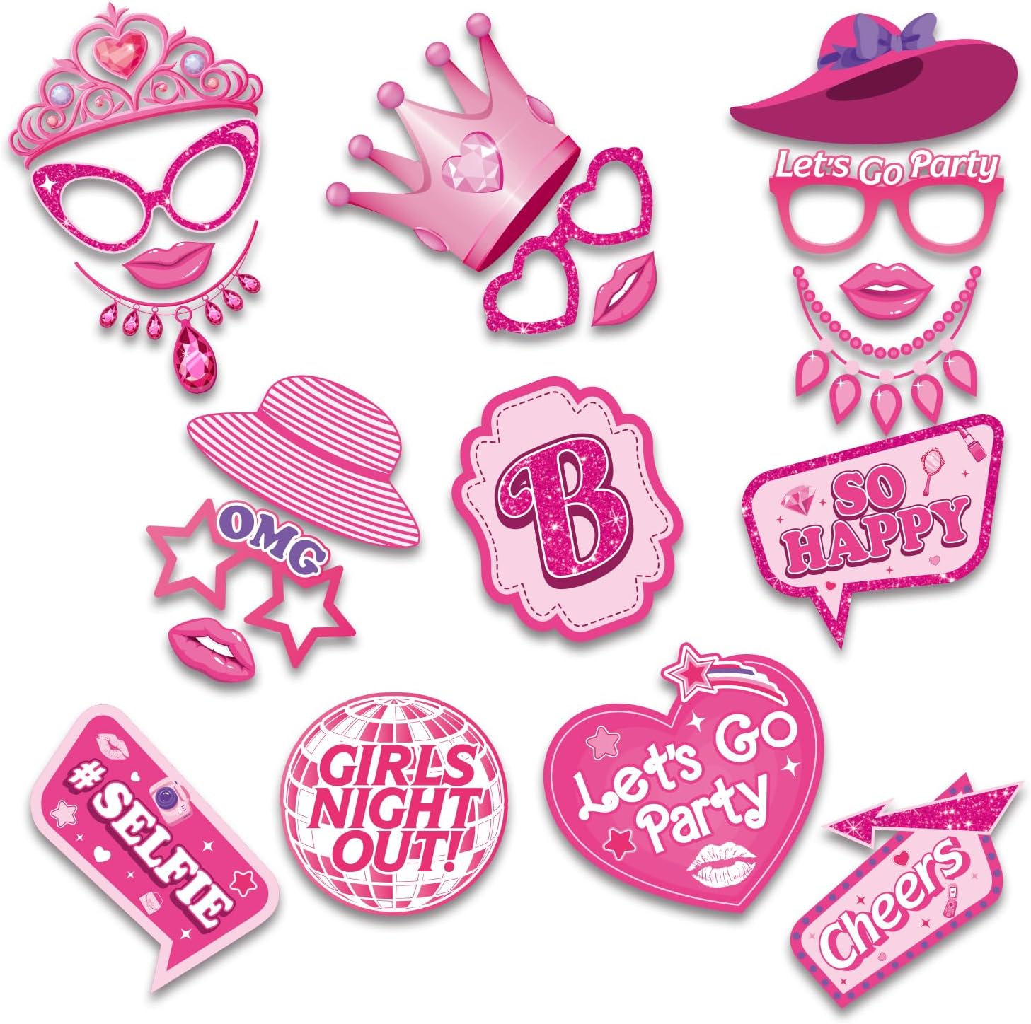 36Pcs Hot Pink Photo Booth Props for Girls Parties