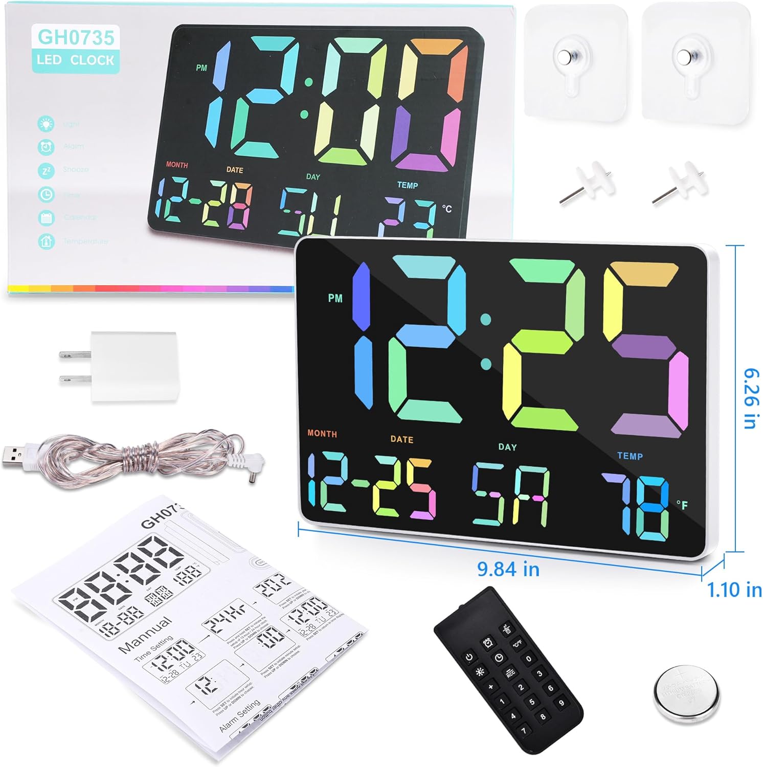 Amgico RGB Digital Alarm Clock with Snooze and Temperature Display