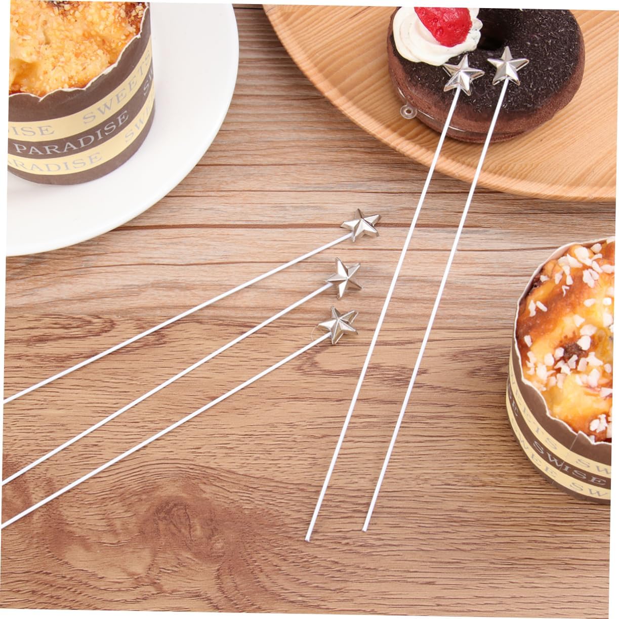 MAGICLULU 50 Pcs Five Pointed Star Cake Inserts Silver Toppers
