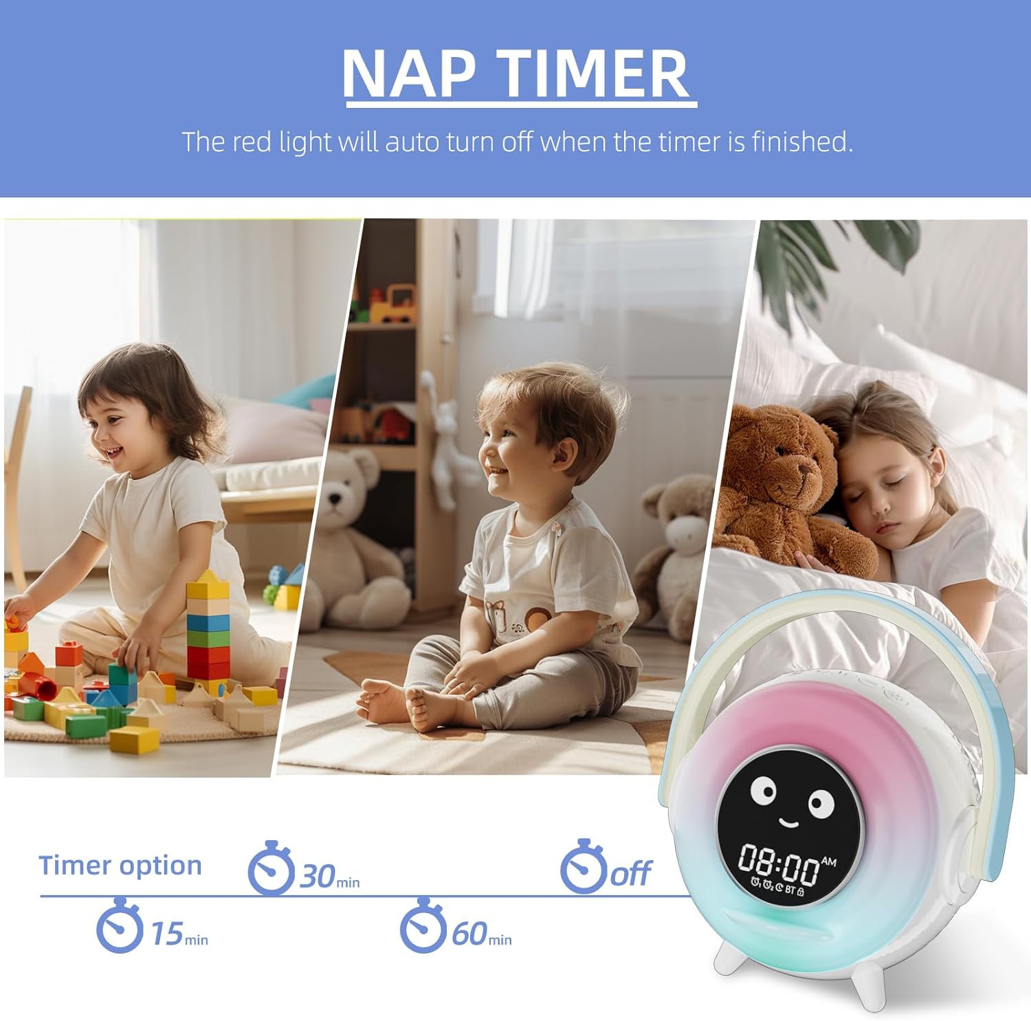 LOVME Kids Alarm Clock with Night Light and Sleep Sounds