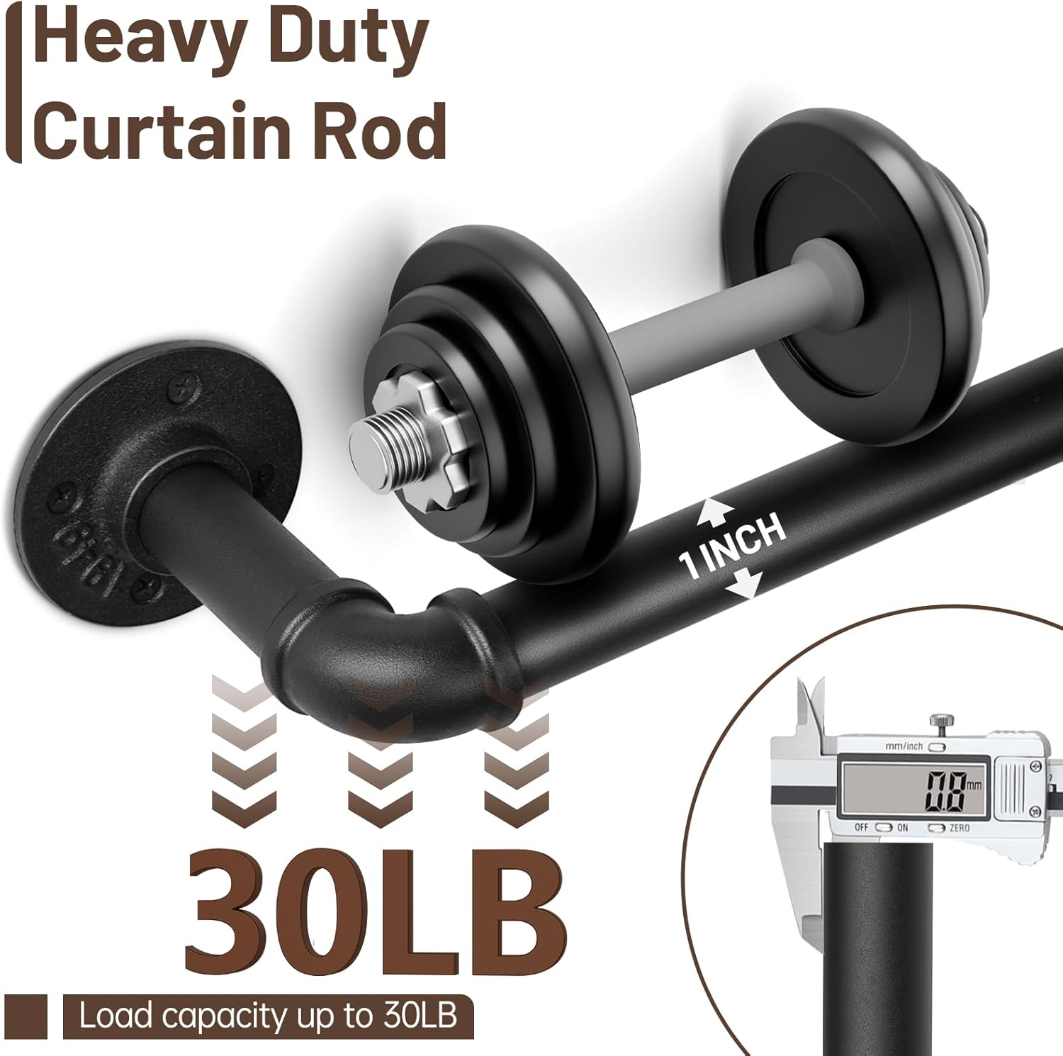 Zeerobee 1 Inch Black Curtain Rod 48-86 Inches