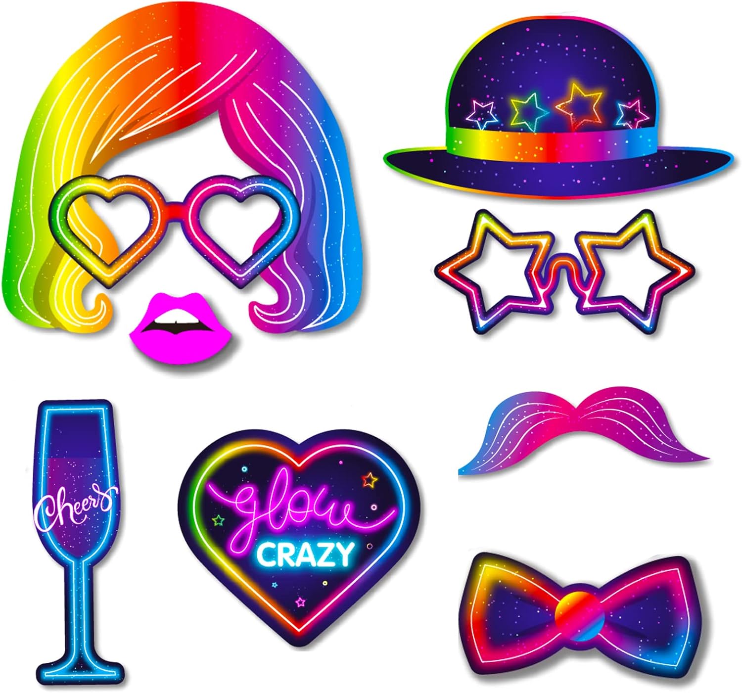 25pcs Glow Neon Photo Booth Props with Stick