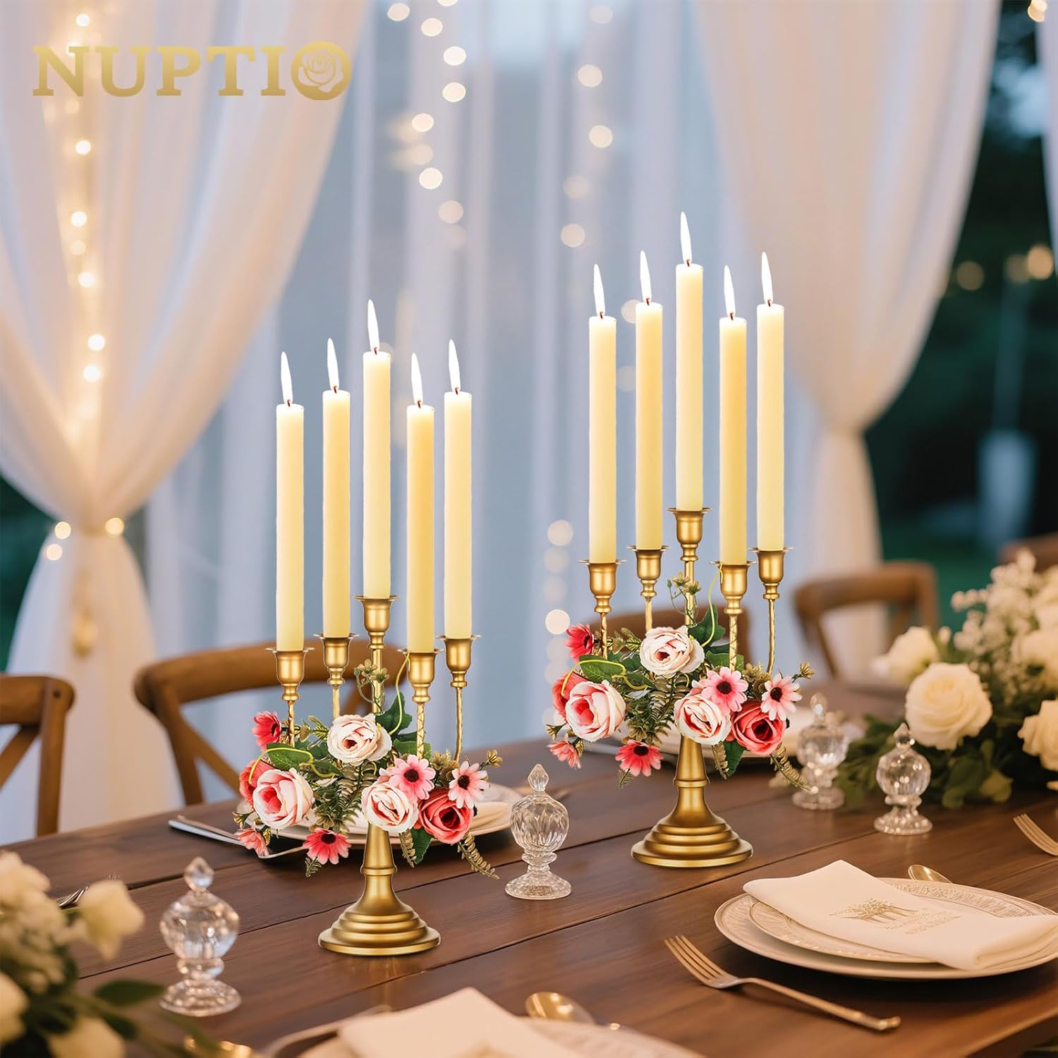 NUPTIO Gold Candelabras Candle Holder Set of 2