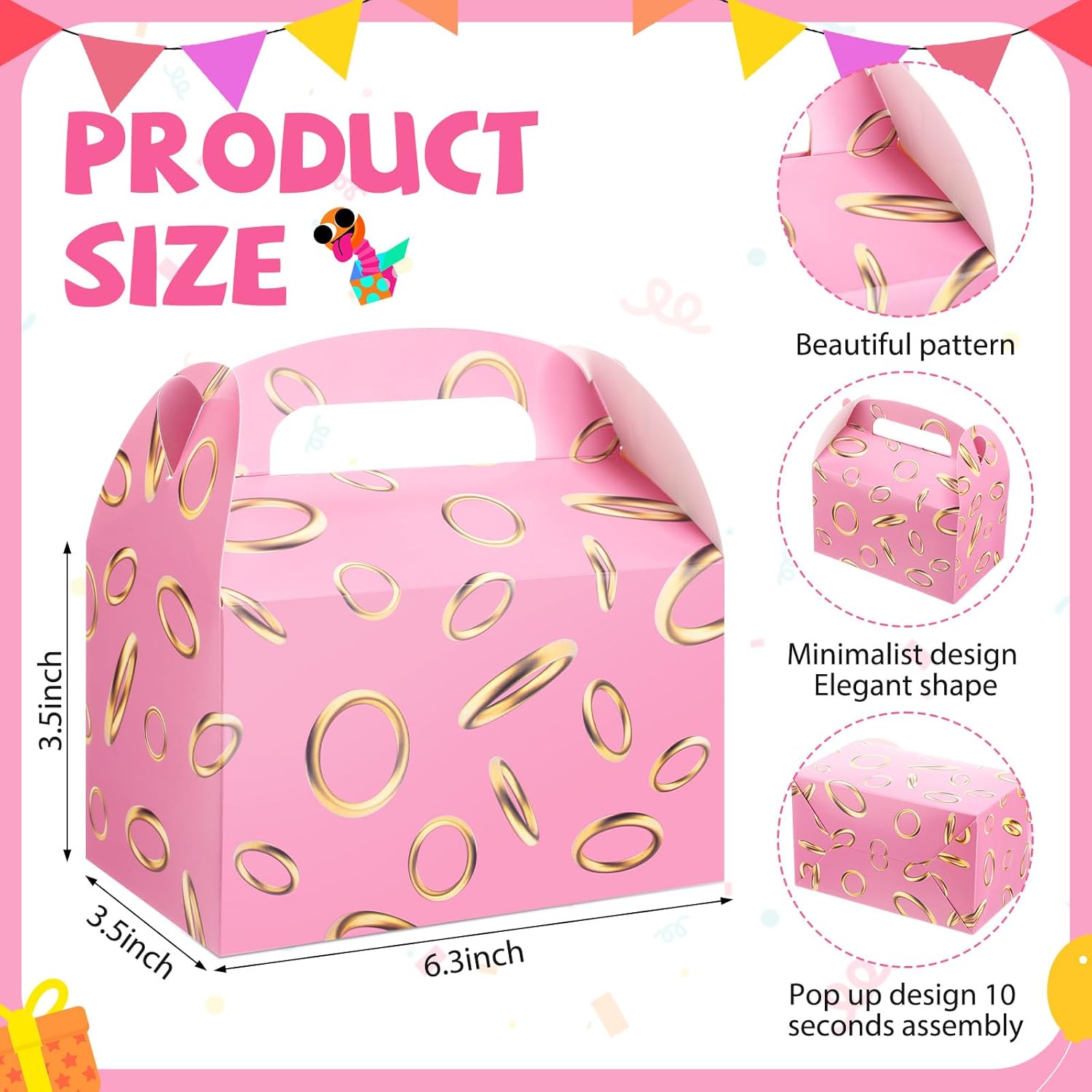 Marspark 24 Pack Pink Gold Ring Party Favor Boxes