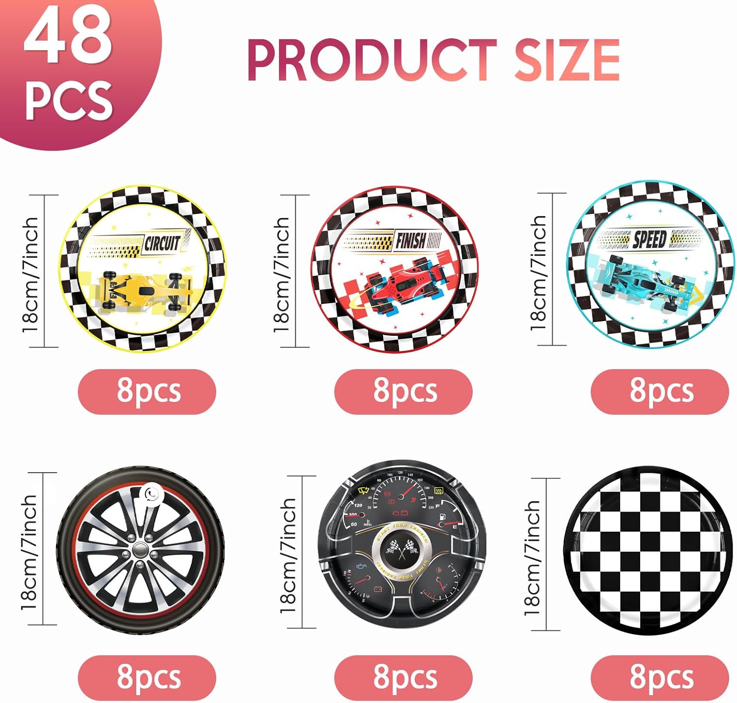 Race Car Birthday Decorations 48PCS Checked Plates and Tableware