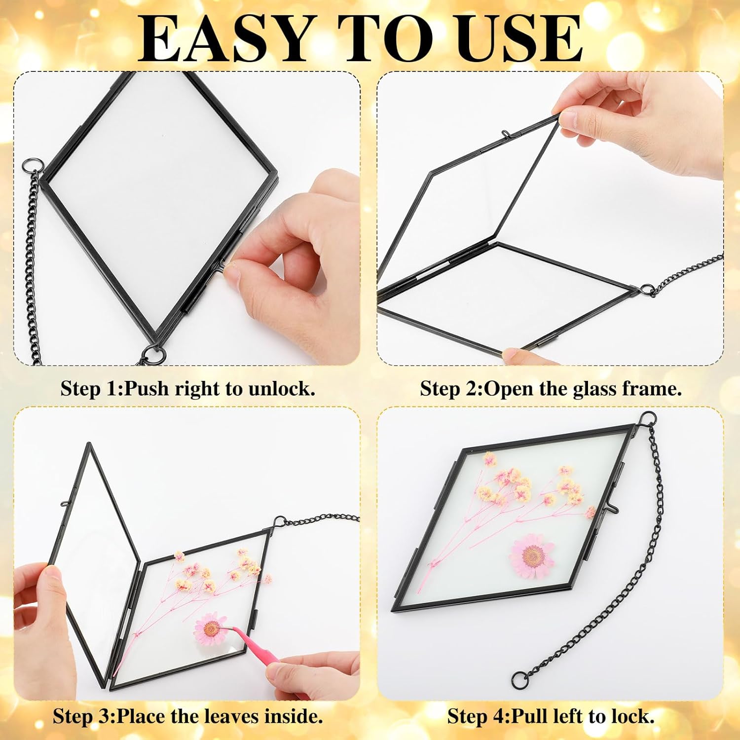 Qunclay 4Pc Floating Glass Frame Rhombus Wall Art Display