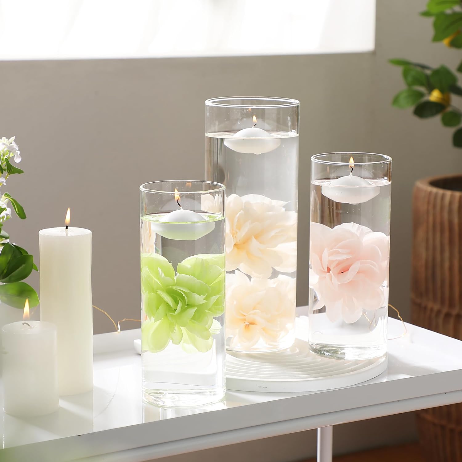 24 Pcs Floating Candles and Artificial Flowers Set