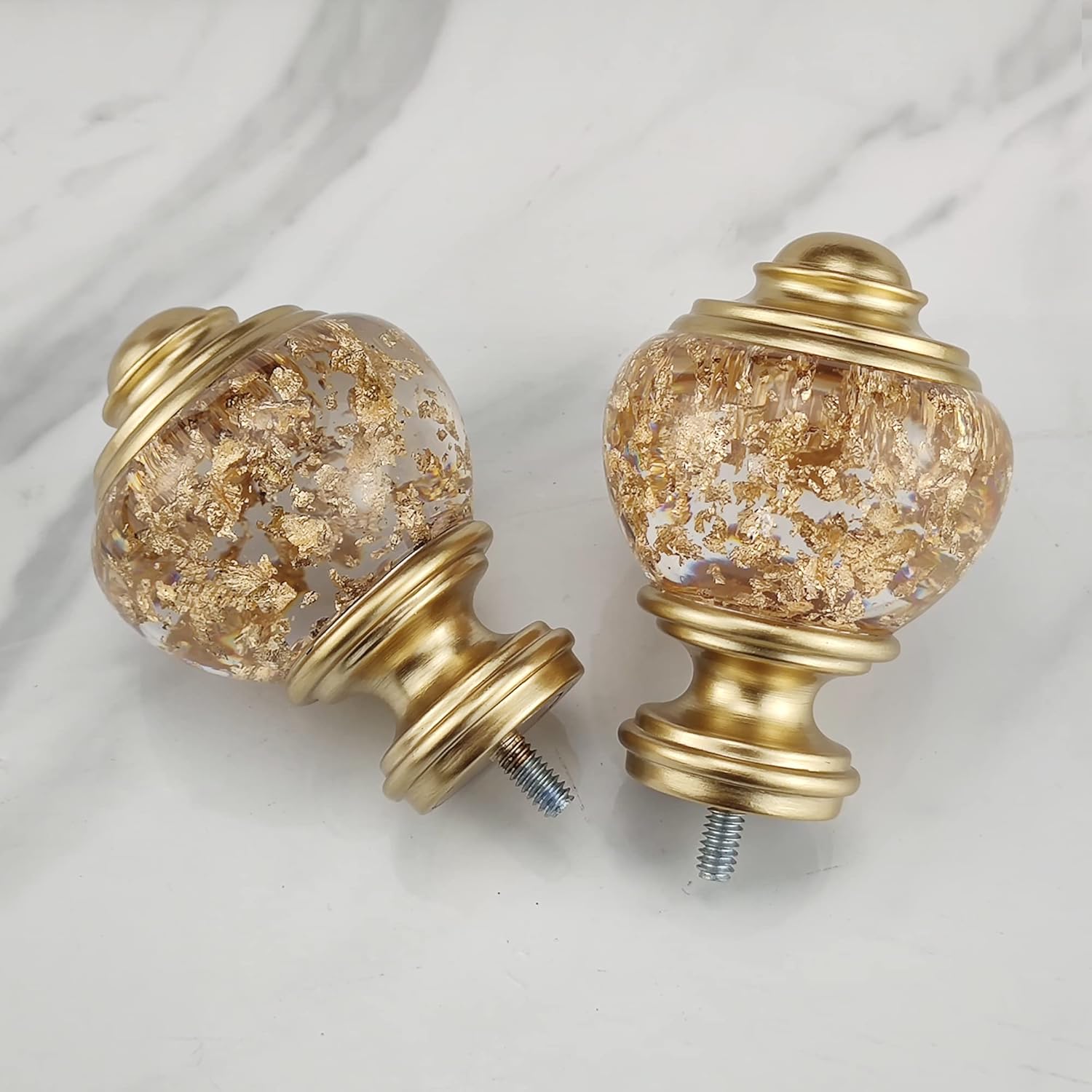 Gold Foiled Clear Curtain Rod Finials Set of 2