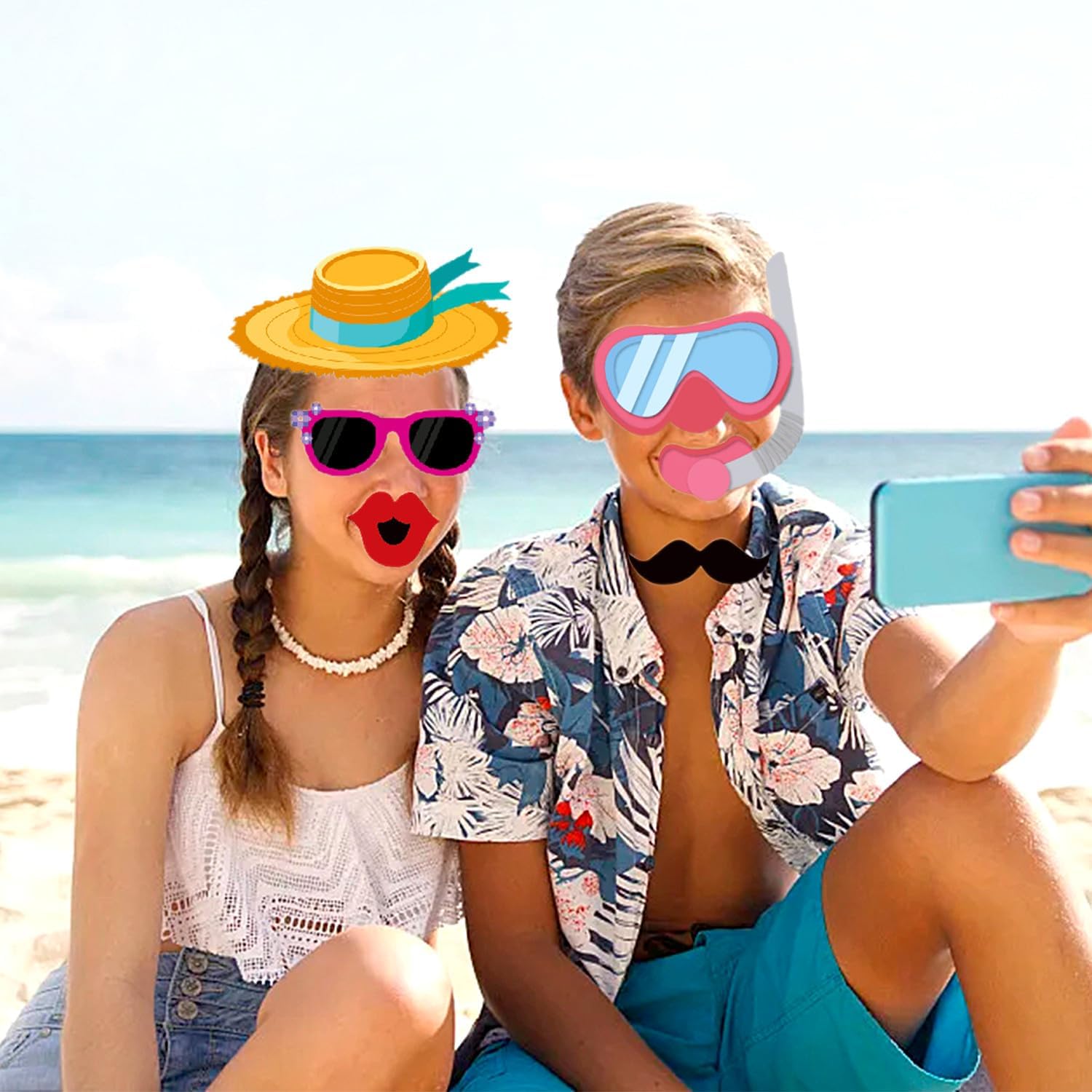 Ouruola 25pcs Tropical Photo Booth Props DIY Set